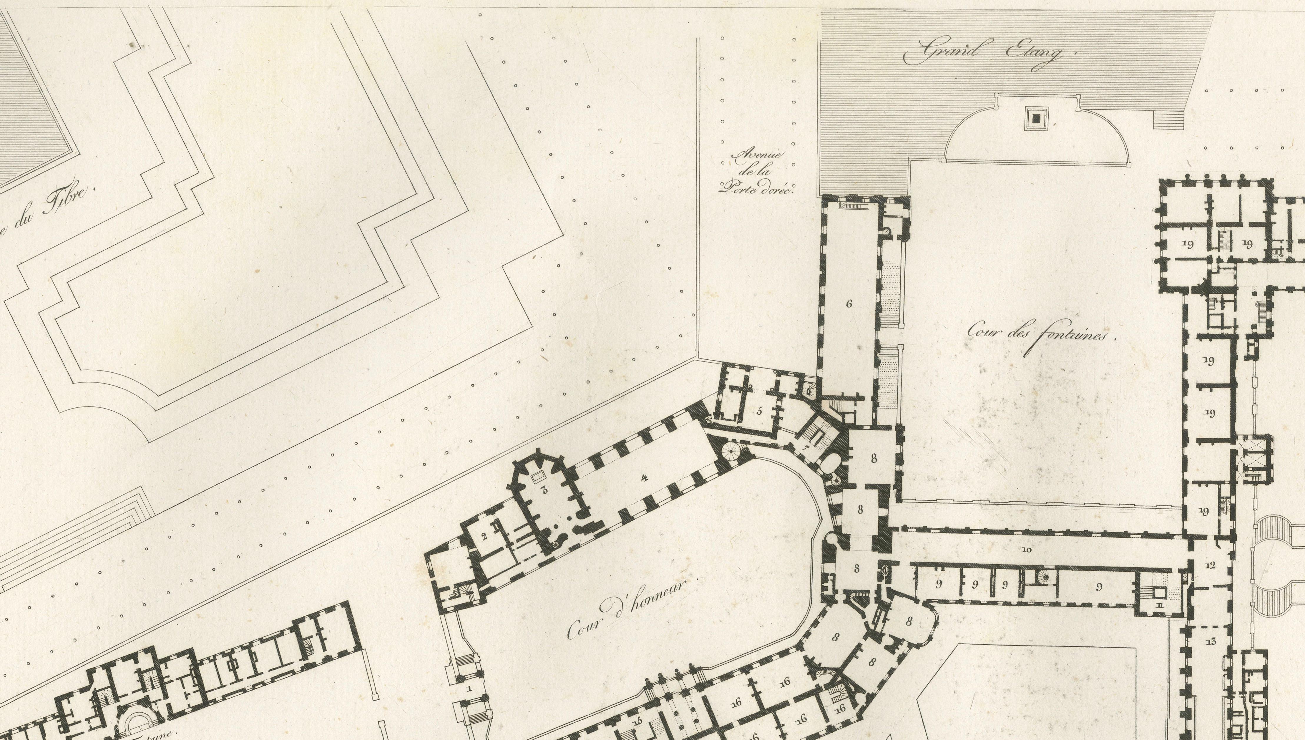 Antique Architectural Plan of Château de Fontainebleau, Napoleon Residence, 1803