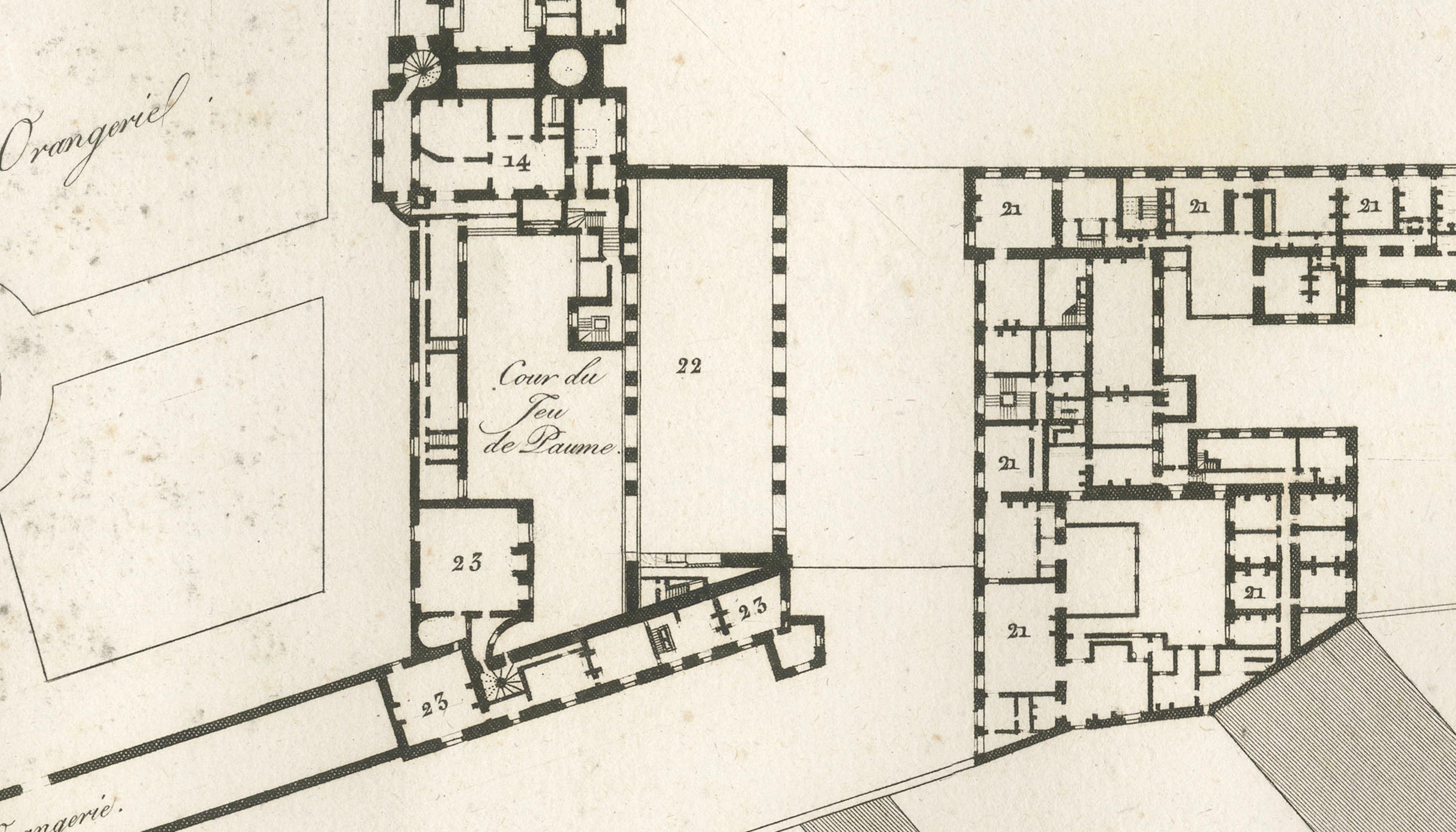 Antique Architectural Plan of Château de Fontainebleau, Napoleon Residence, 1803