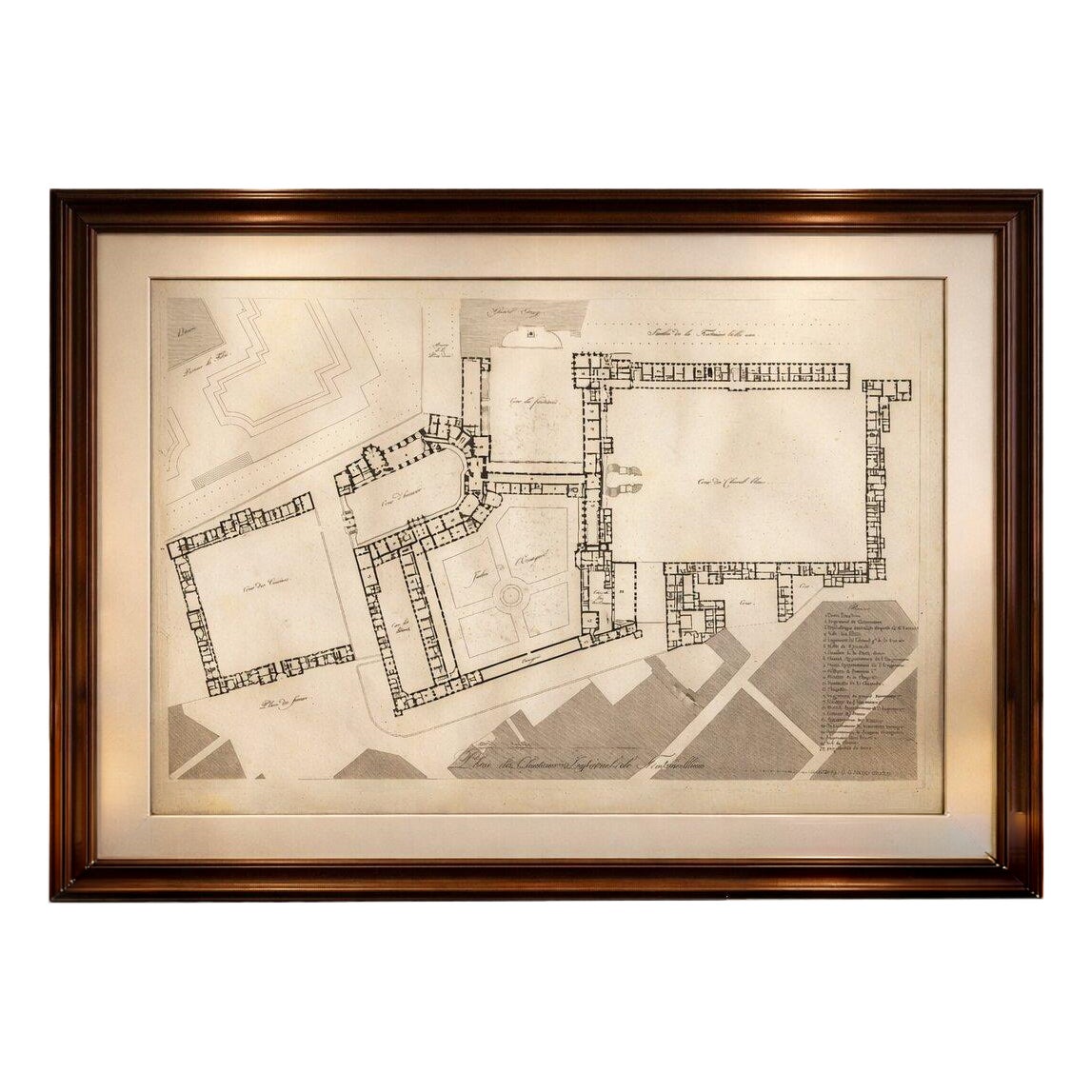 Antique Architectural Plan of Château de Fontainebleau, Napoleon Residence, 1803