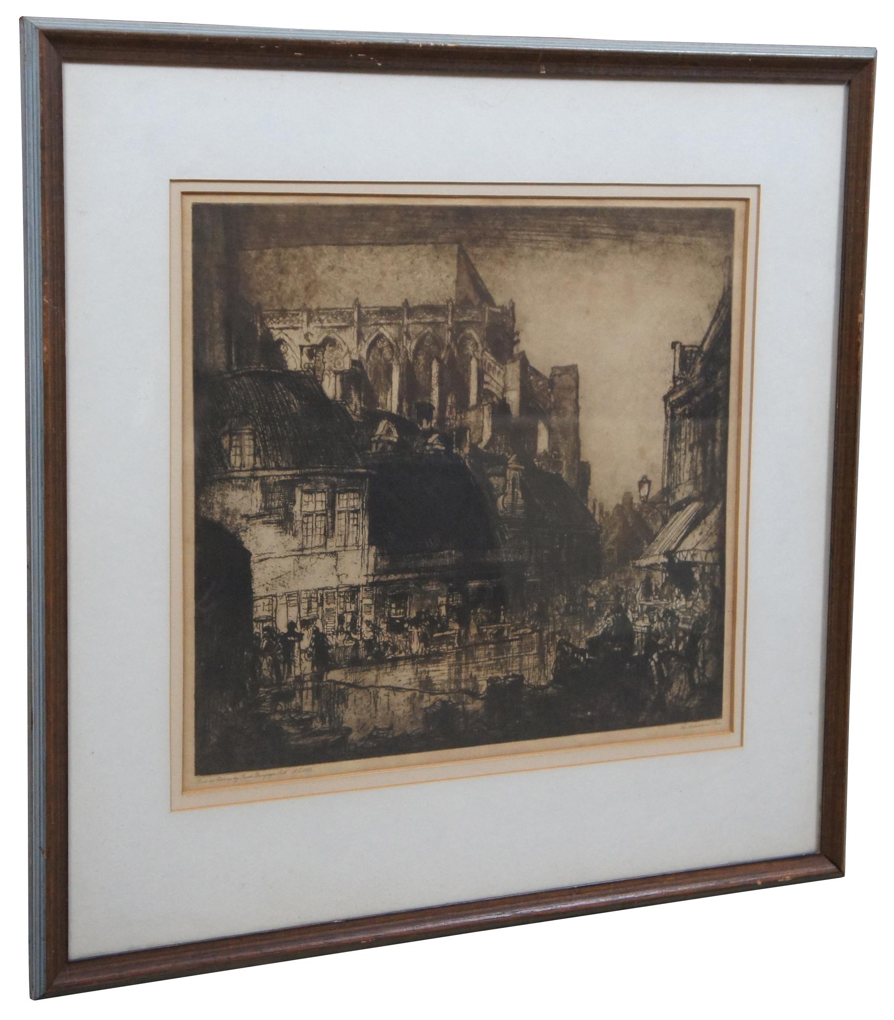 Antique Architectural Press Cathedral Cityscape Etching After Frank Brangwyn In Good Condition For Sale In Dayton, OH