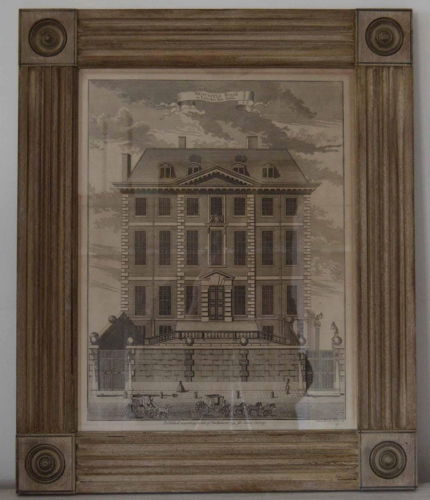 A wonderful copper-plate engraving of Newcastle House, Lincolns Inn Fields, London.

Drawn and engraved by Sutton Nicholls

Published, 1754

Presented in a fabulous antique bleached tropical hardwood frame.






