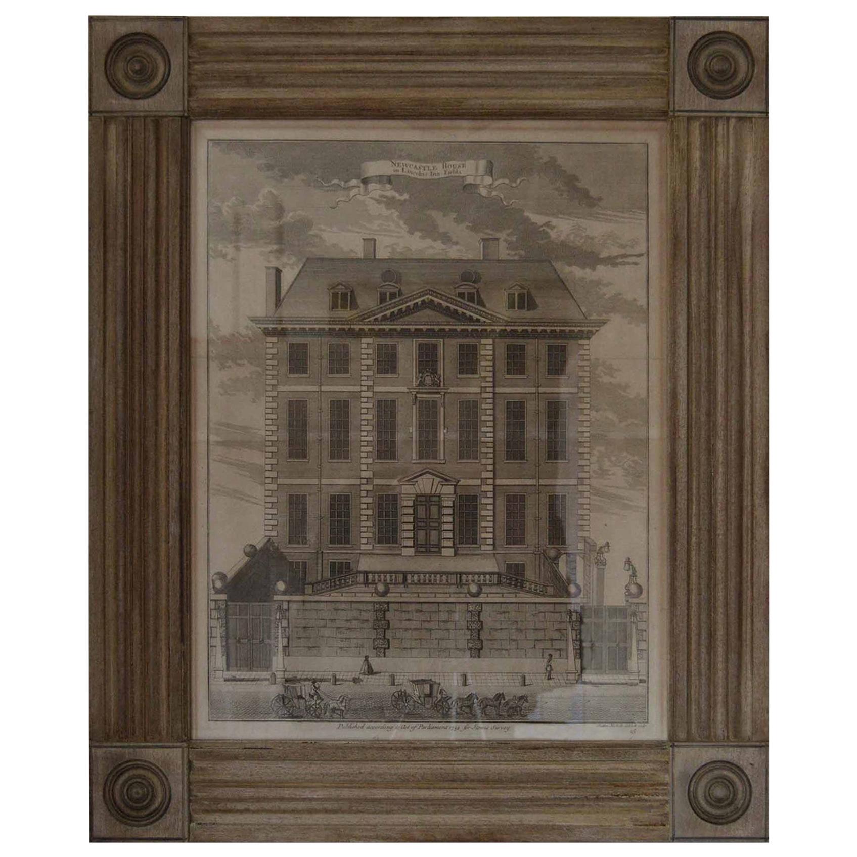 Antique Architectural Print, Newcastle House, London, 1754