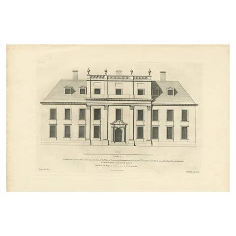 Antique Architectural Print of Cobham Hall in Kent, England, 1717