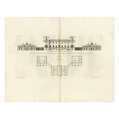 Antique Architectural Print of Houghton Hall in Norfolk, England, 1725
