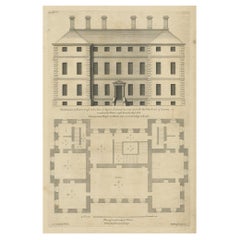 Antique Architectural Print of the Melville House in Fife, Scotland, 1725