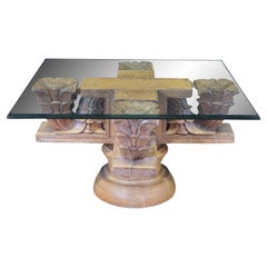 Used Architectural Reclaimed Teak Ornamental Temple Pedestal Coffee Table