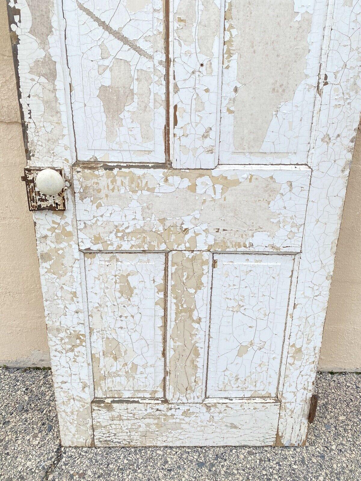 Antique Architectural Salvage Gray White Distress Painted Wooden Interior Door For Sale 5
