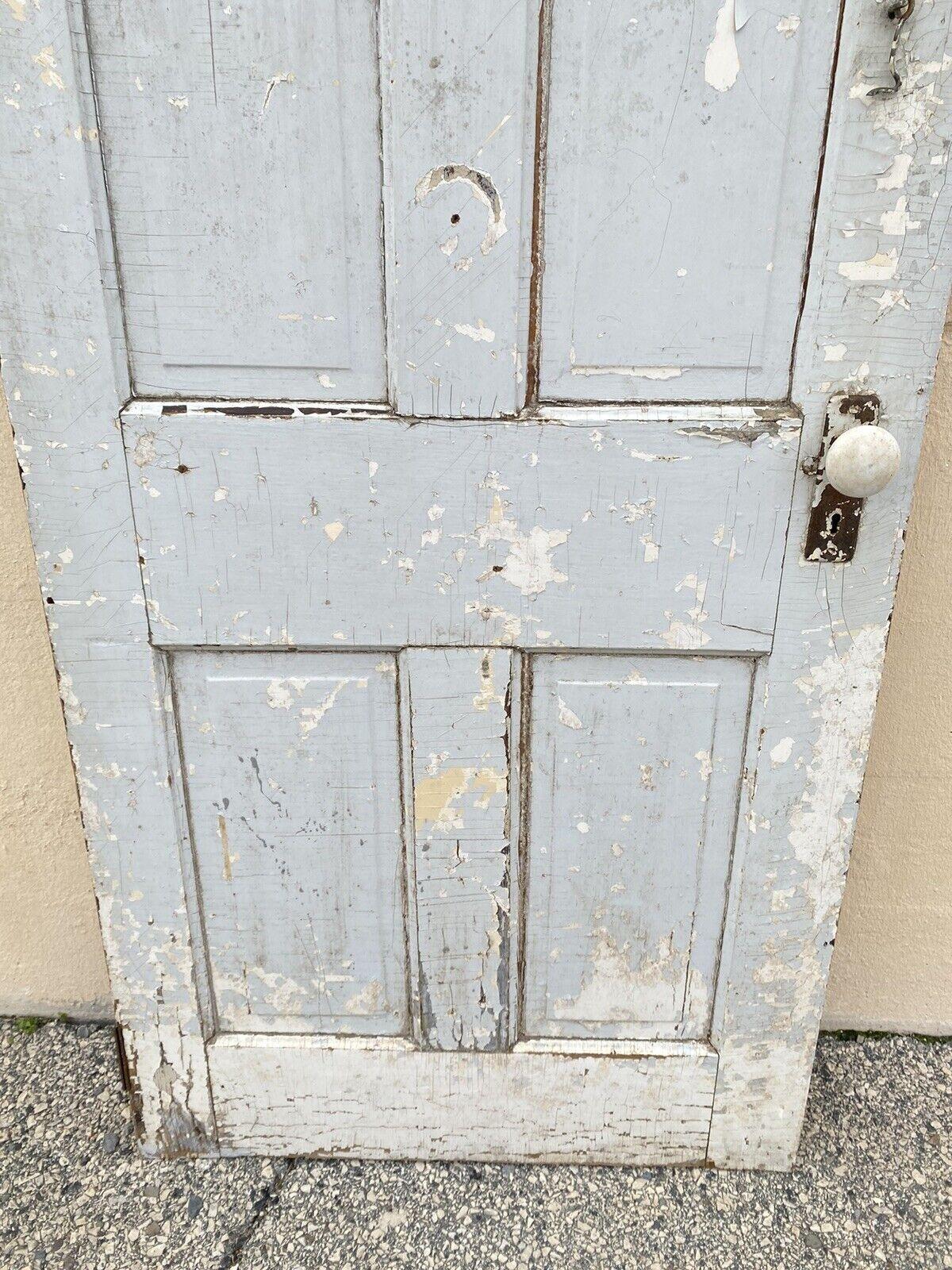 Antique Architectural Salvage Gray White Distress Painted Wooden Interior Door In Good Condition For Sale In Philadelphia, PA