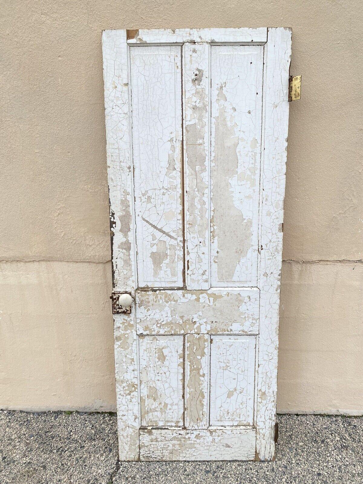 Antique Architectural Salvage Gray White Distress Painted Wooden Interior Door For Sale 2