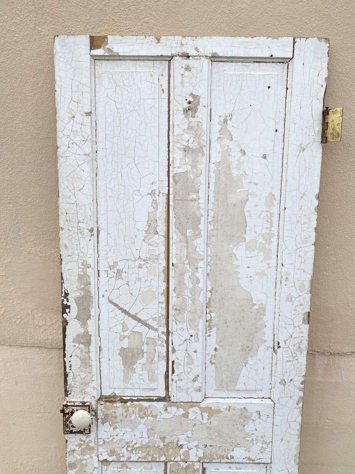 Antique Architectural Salvage Gray White Distress Painted Wooden Interior Door For Sale 3