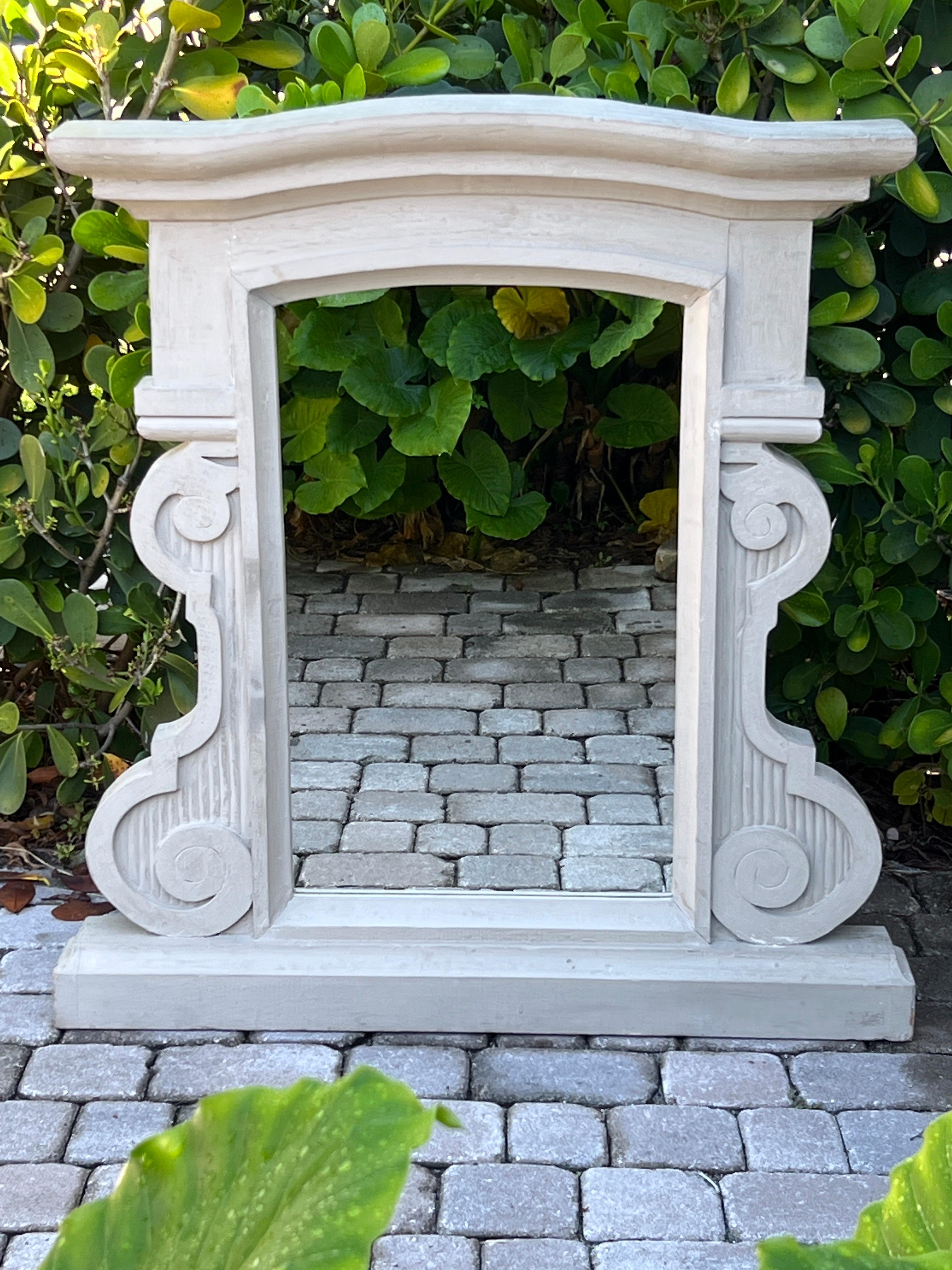 Architectural Salvage Mirror with Grey Whitewash Paint, France, 1930's For Sale 4