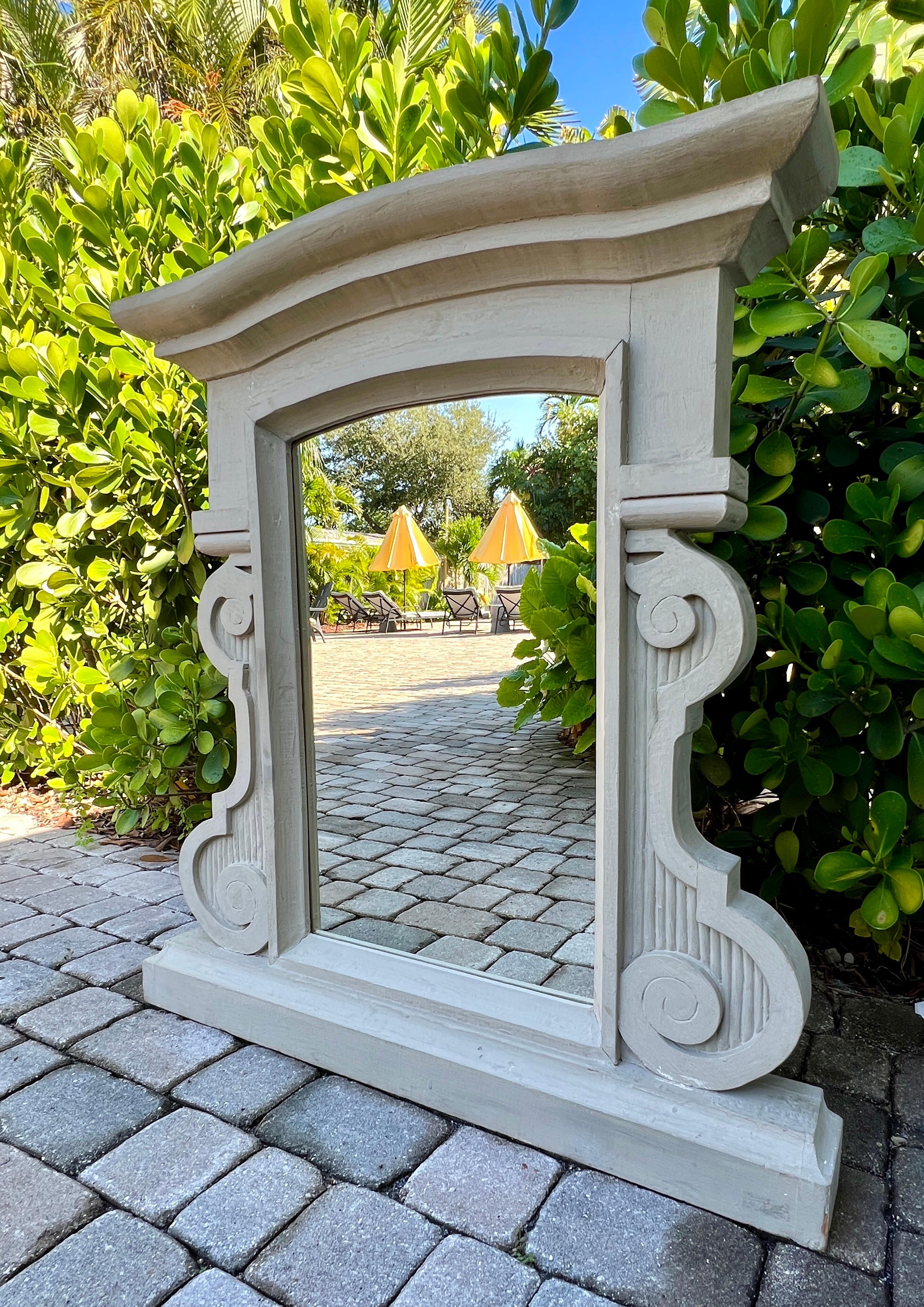 Architectural Salvage Mirror with Grey Whitewash Paint, France, 1930's For Sale 5