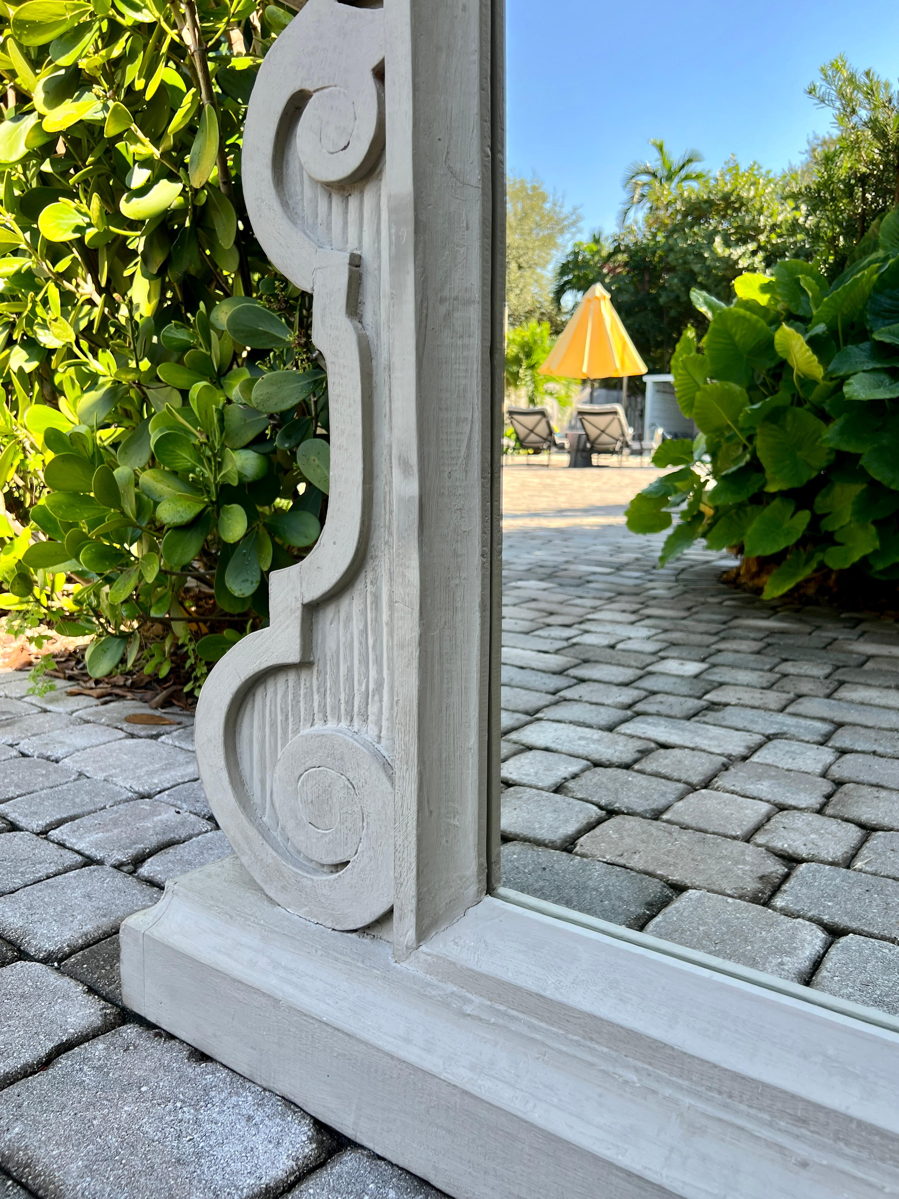 Architectural Salvage Mirror with Grey Whitewash Paint, France, 1930's For Sale 6