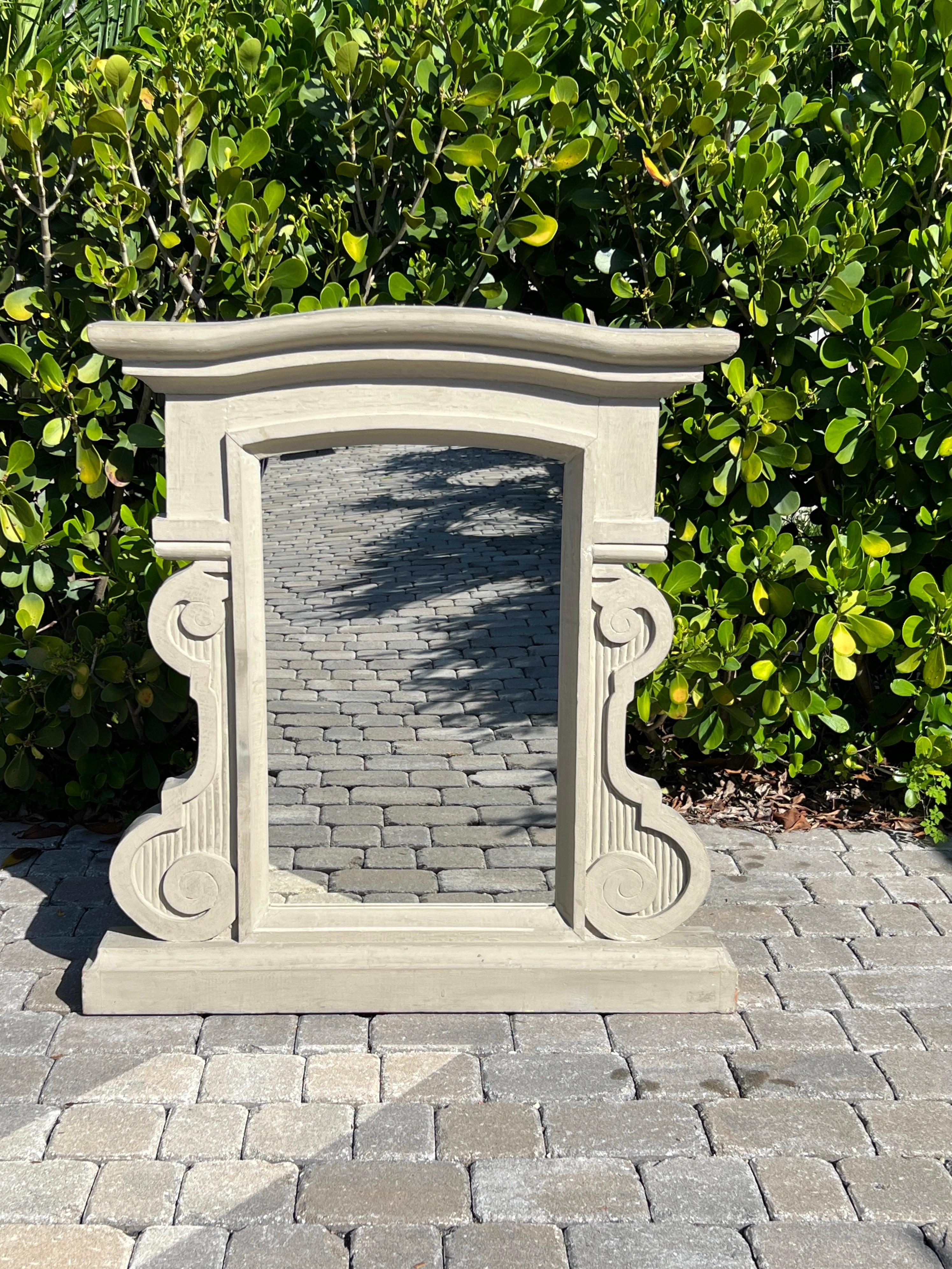 French Architectural Salvage Mirror with Grey Whitewash Paint, France, 1930's For Sale