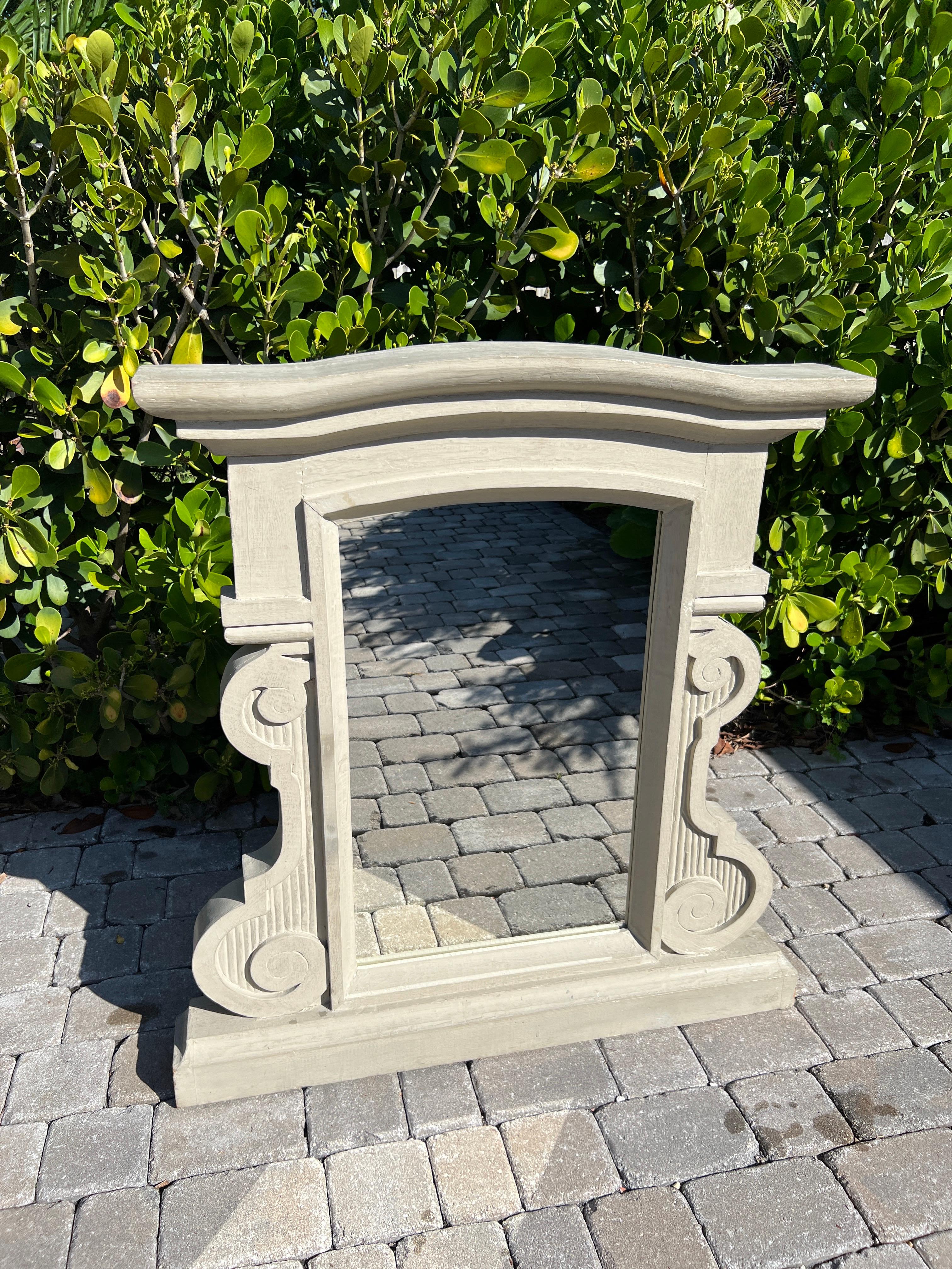 Architectural Salvage Mirror with Grey Whitewash Paint, France, 1930's In Good Condition For Sale In Fort Lauderdale, FL