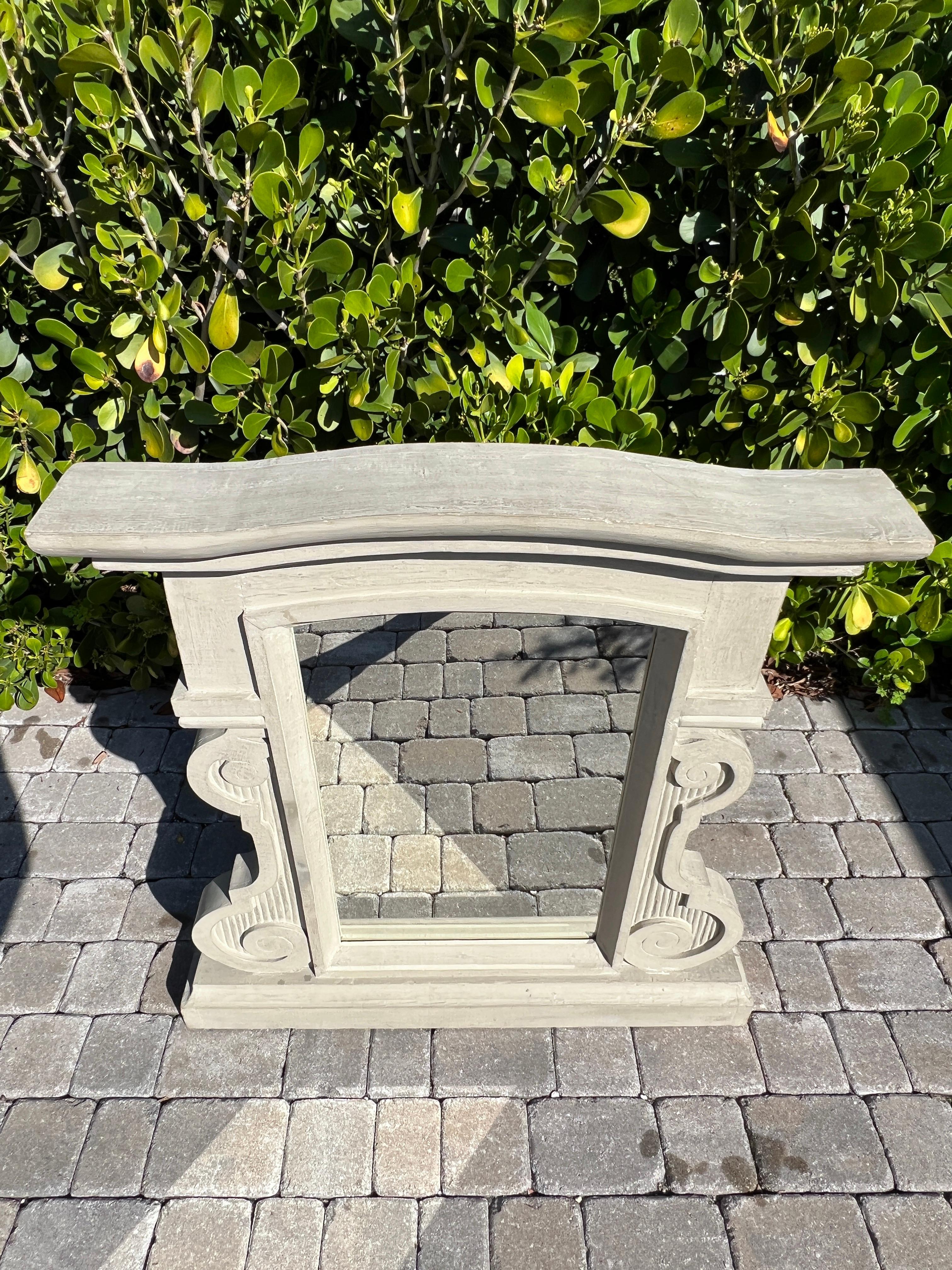 Mid-20th Century Architectural Salvage Mirror with Grey Whitewash Paint, France, 1930's For Sale
