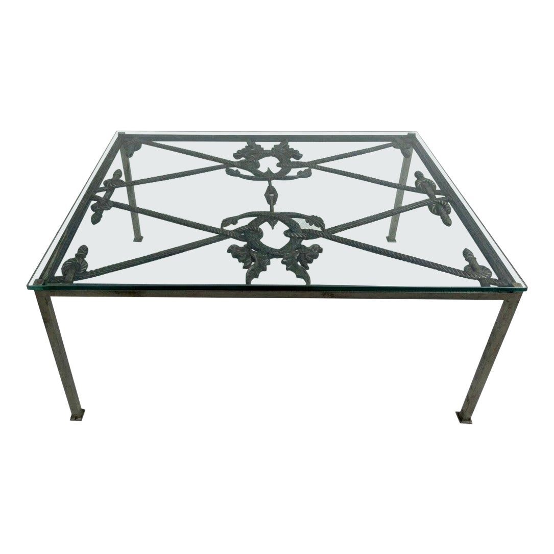 Antique Architectural Salvage Nautical Theme Forged Iron Coffee Table Dragon For Sale