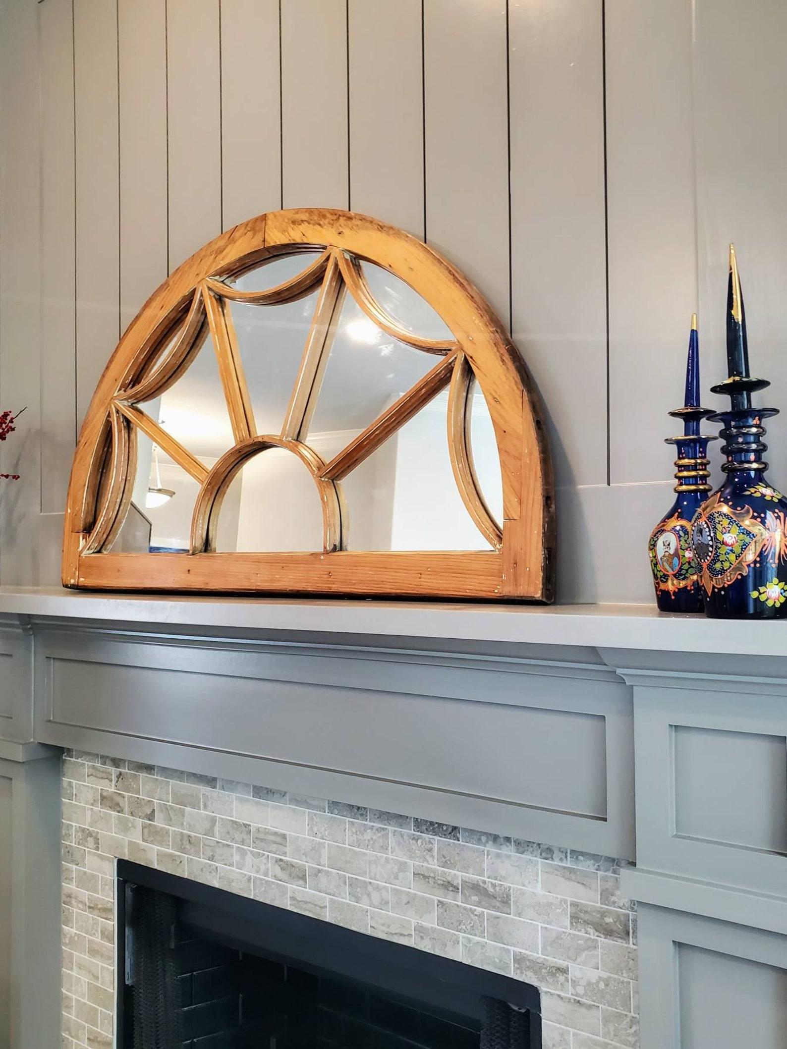 Antique Architectural Transom Demilune Window Repurposed As Mirror In Good Condition In Forney, TX