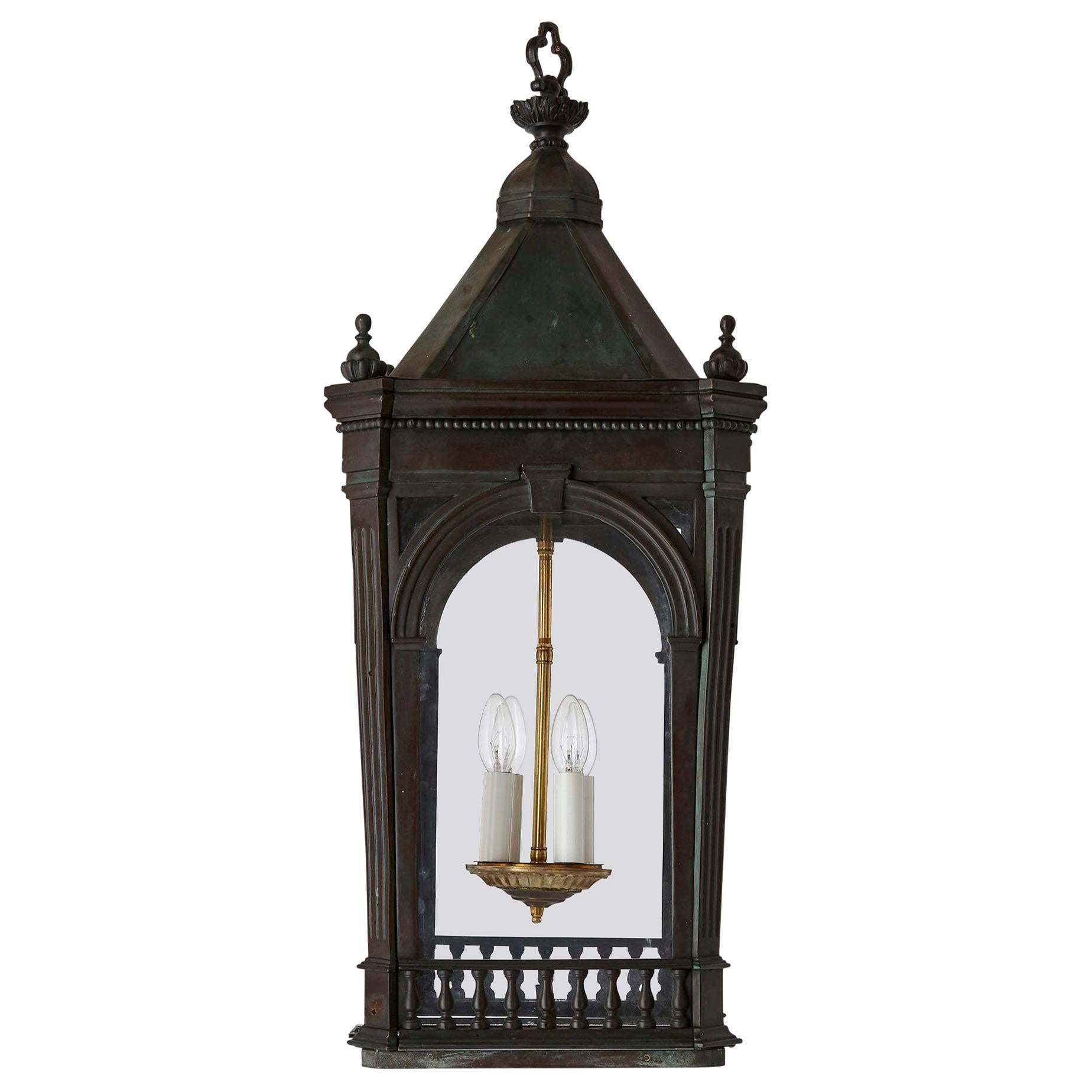 Antique Architectural Victorian Period Brass Four-Light Lantern