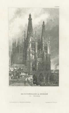 Antique Architectural View of Burgos Cathedral in Spain, circa 1850