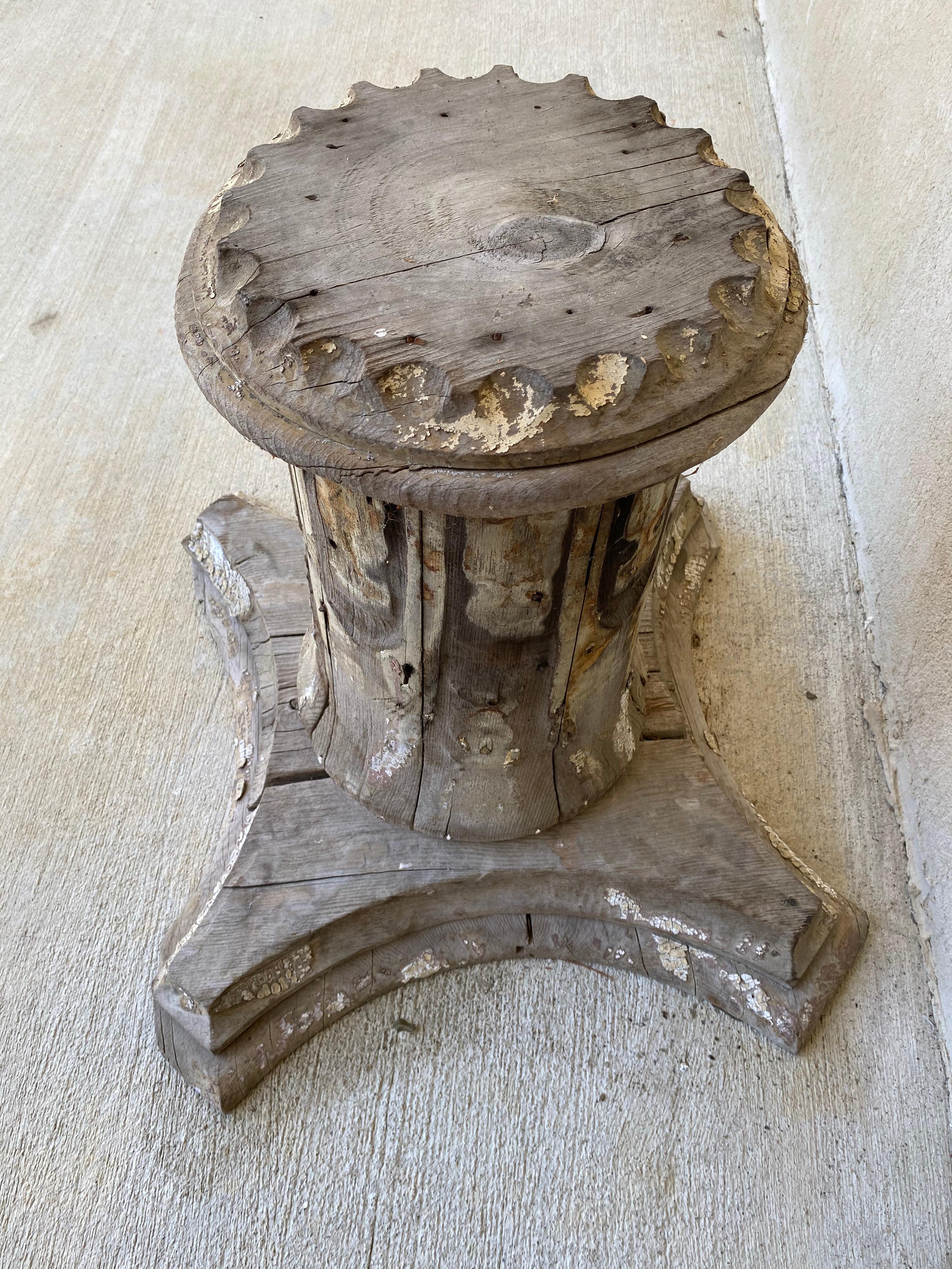 Antique Architectural Wood Pedestal Plinth, 2 Available In Distressed Condition For Sale In Sheffield, MA