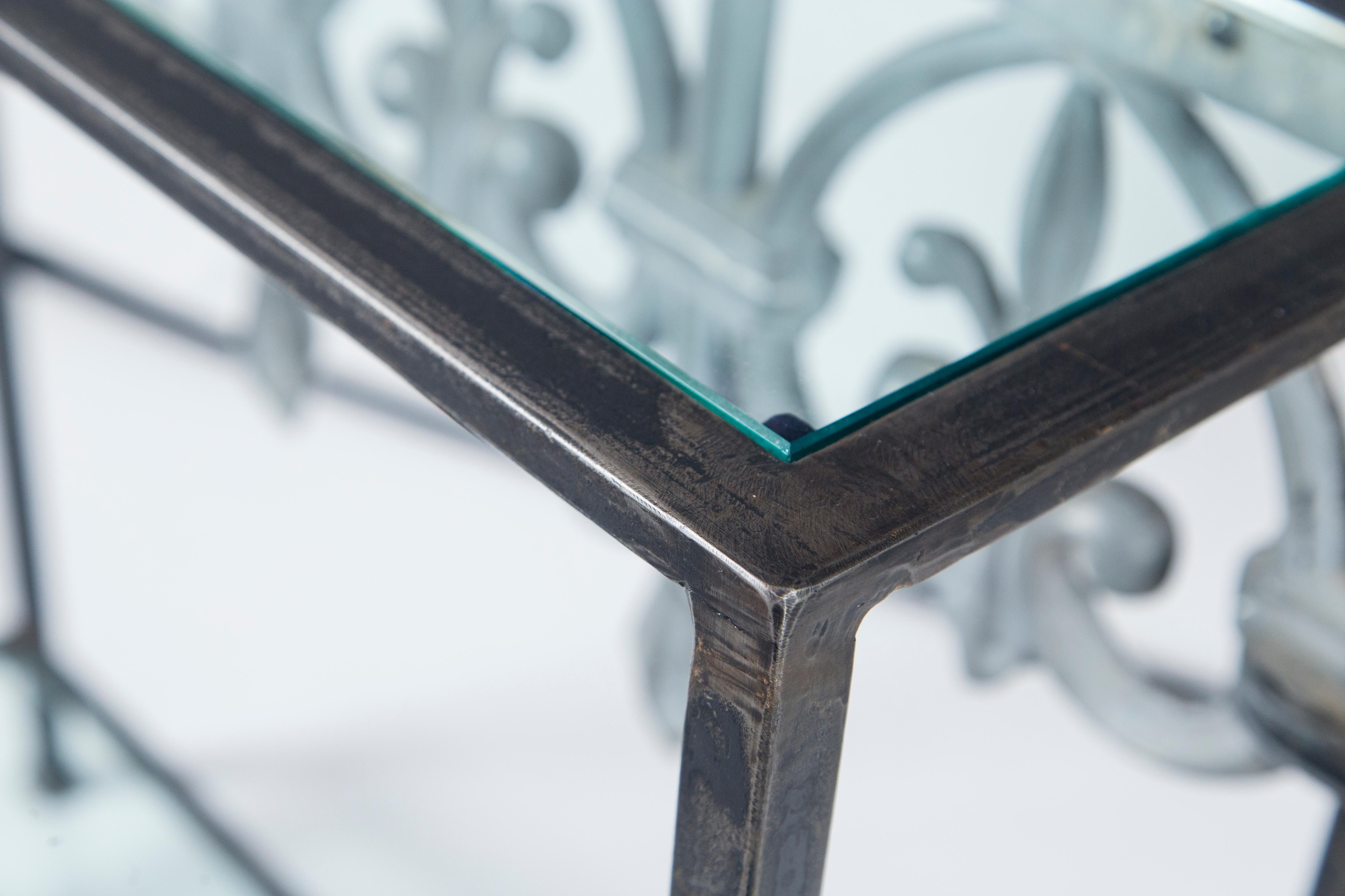 Glass Antique Architectural Zinc and Iron Custom Console Table, France For Sale