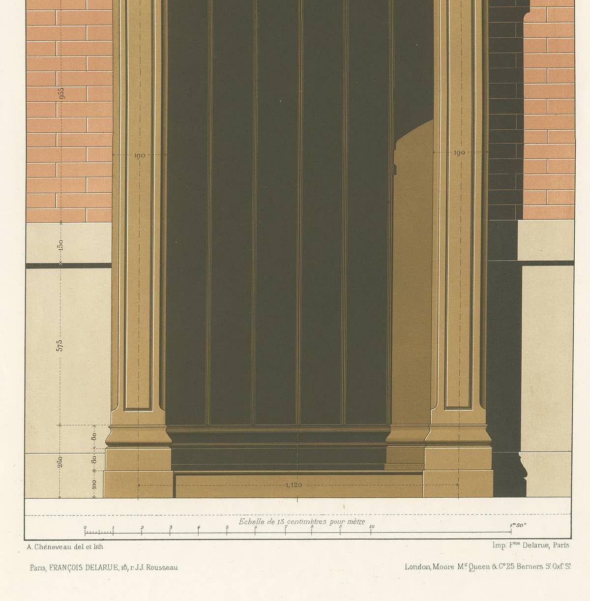 Original Antique Architecture Print of Carpentry or Woodwork by Delarue (c.1880)