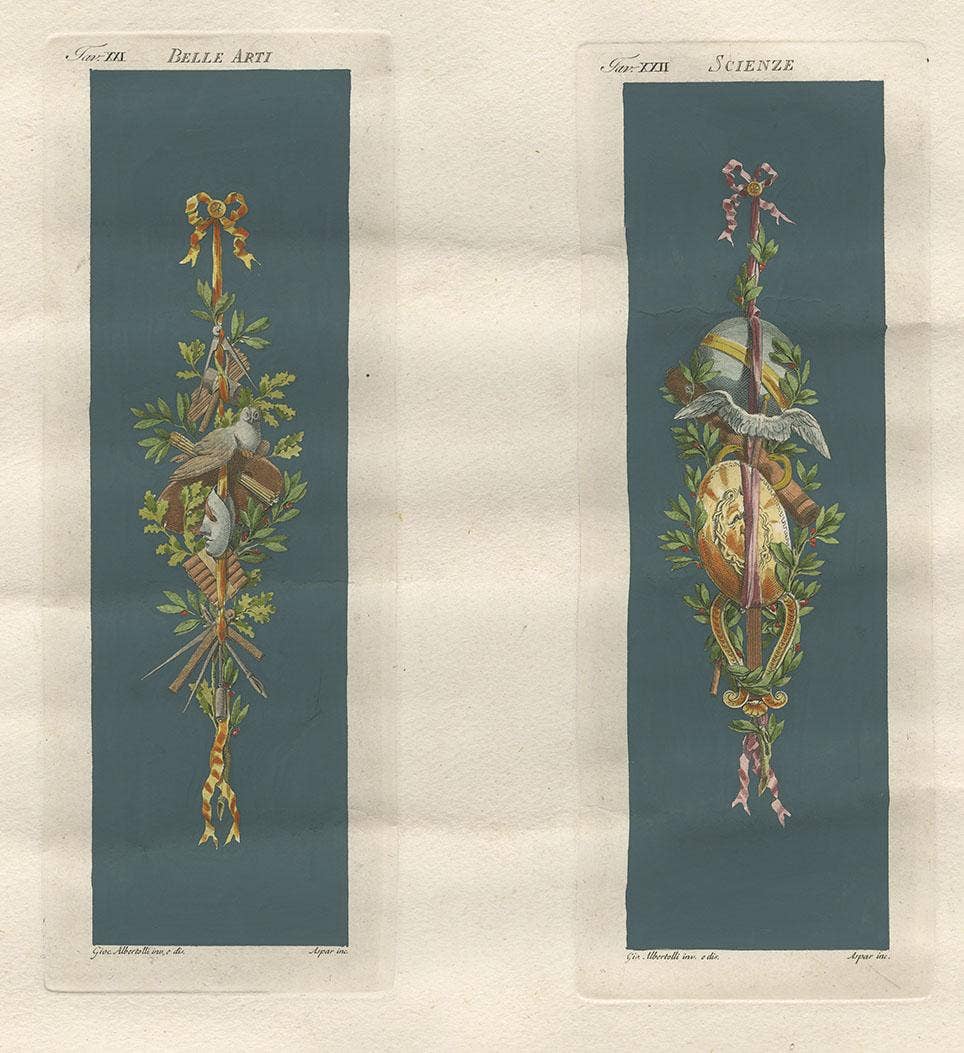 Antique Architecture Print of Ornaments ‘Belle Arti & Scienze’ by Albertolli