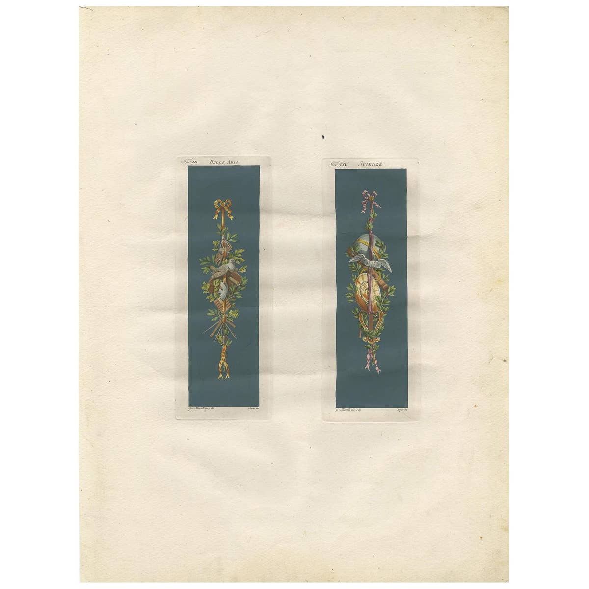 Antique Architecture Print of Ornaments ‘Belle Arti & Scienze’ by Albertolli