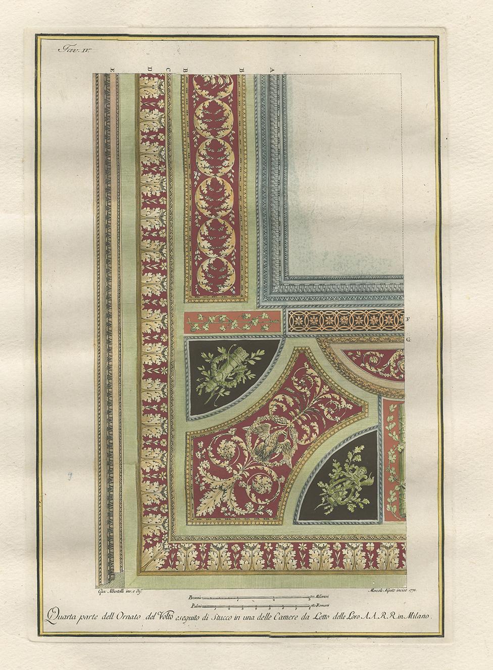 18th Century Antique Architecture Print of Ornaments 'Tav. IV' by Albertolli For Sale