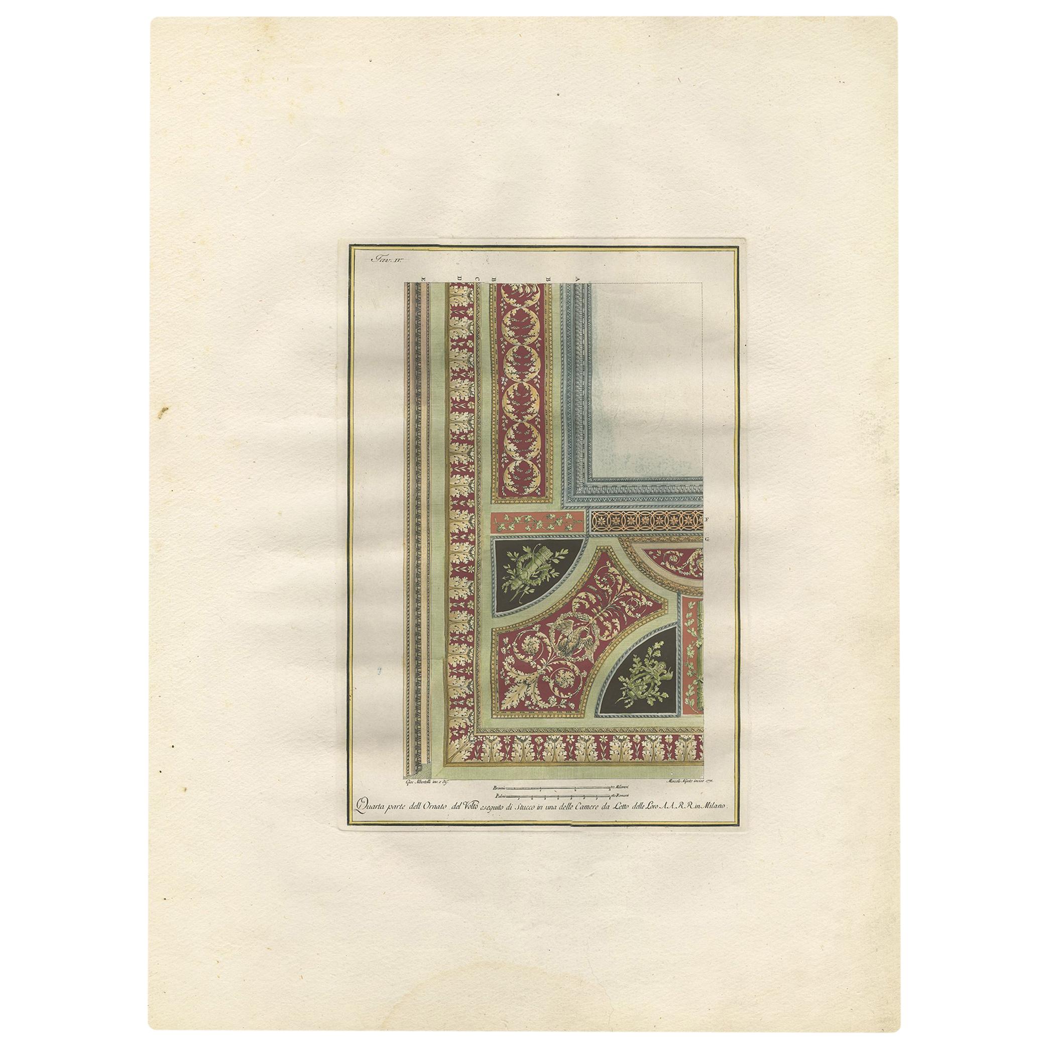 Antiker Architekturdruck mit Ornamenten „Tav. IV' von Albertolli