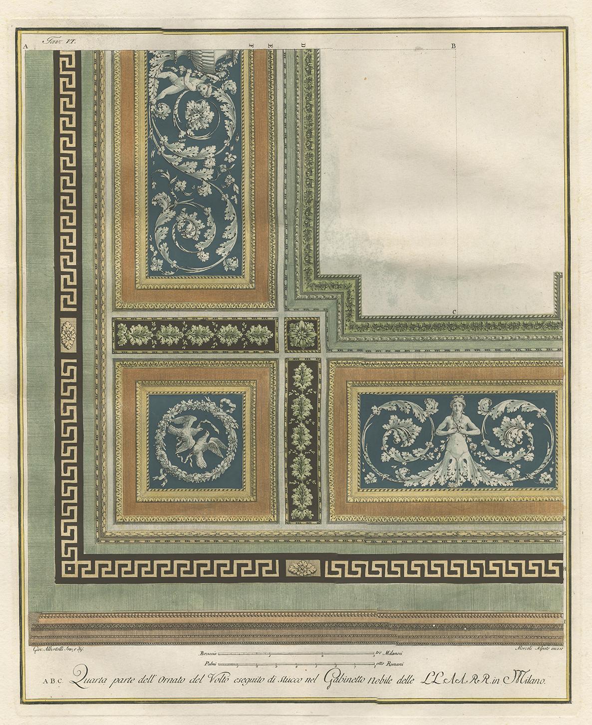 18th Century Antique Architecture Print of Ornaments 'Tav. VI' by Albertolli For Sale