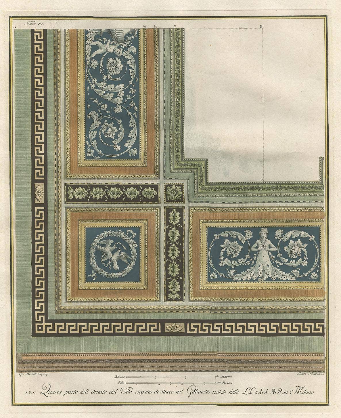 Antique Architecture Print of Ornaments 'Tav. VI' by Albertolli
