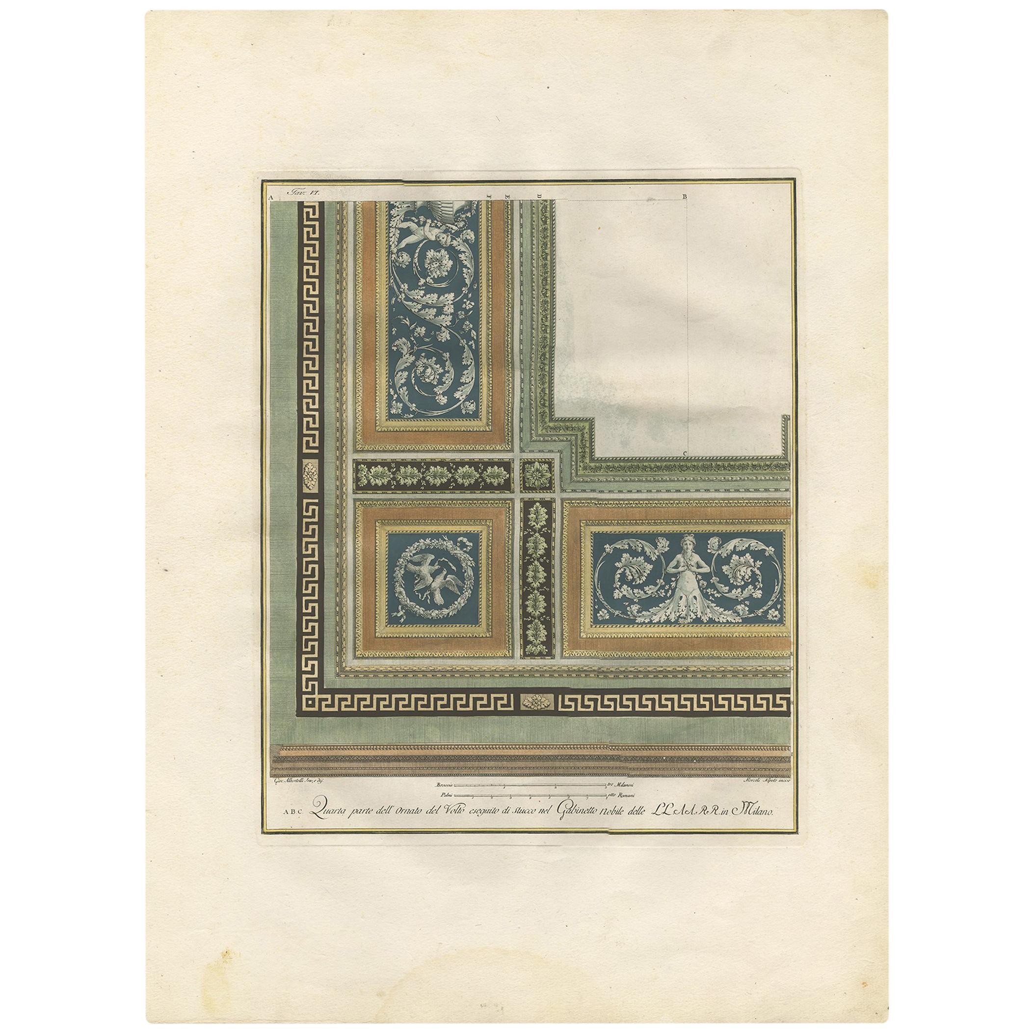 Antiker Architekturdruck mit Ornamenten „Tav. VI" von Albertolli