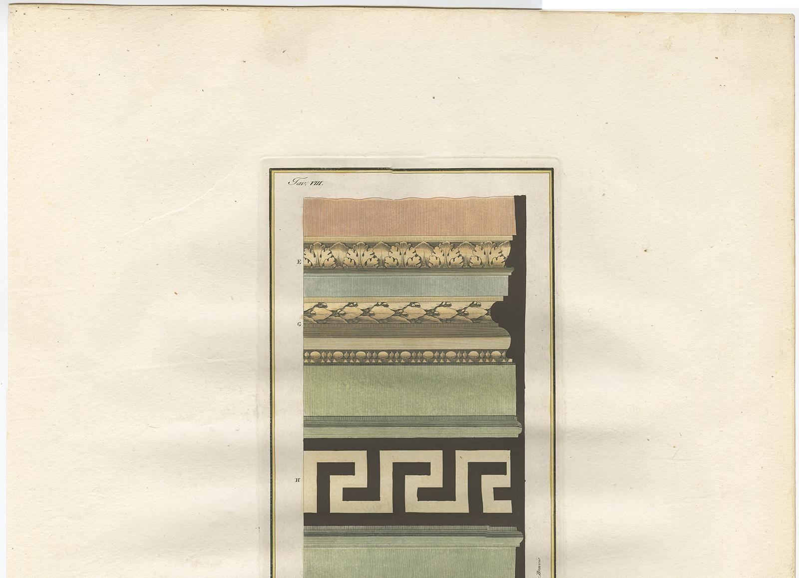 Antiker Architekturdruck von Ornamenten mit dem Titel 'Altre parti in grande del Gabinetto nobile (..)'. Dieser Druck stammt aus 
