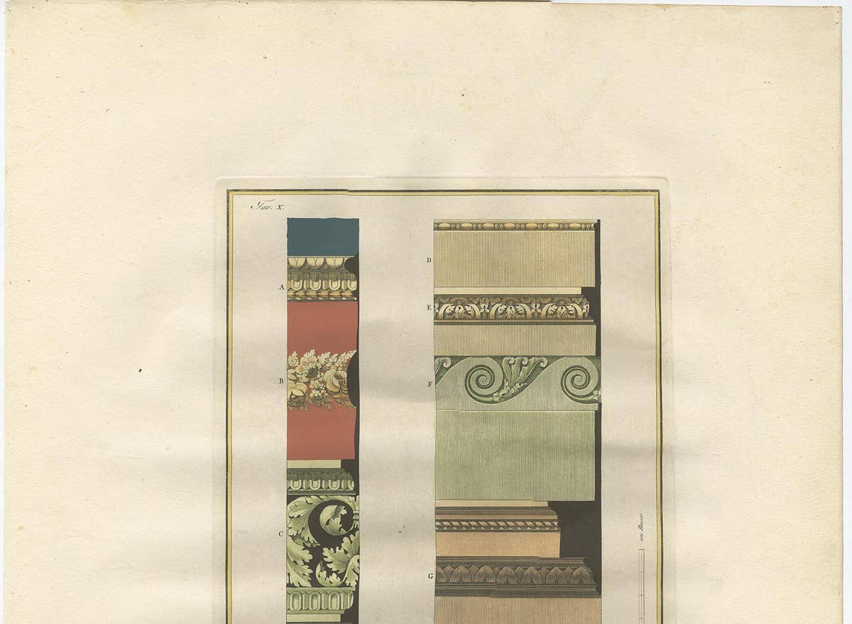 Antique Architecture Print of Ornaments 'Tav. X' by Albertolli