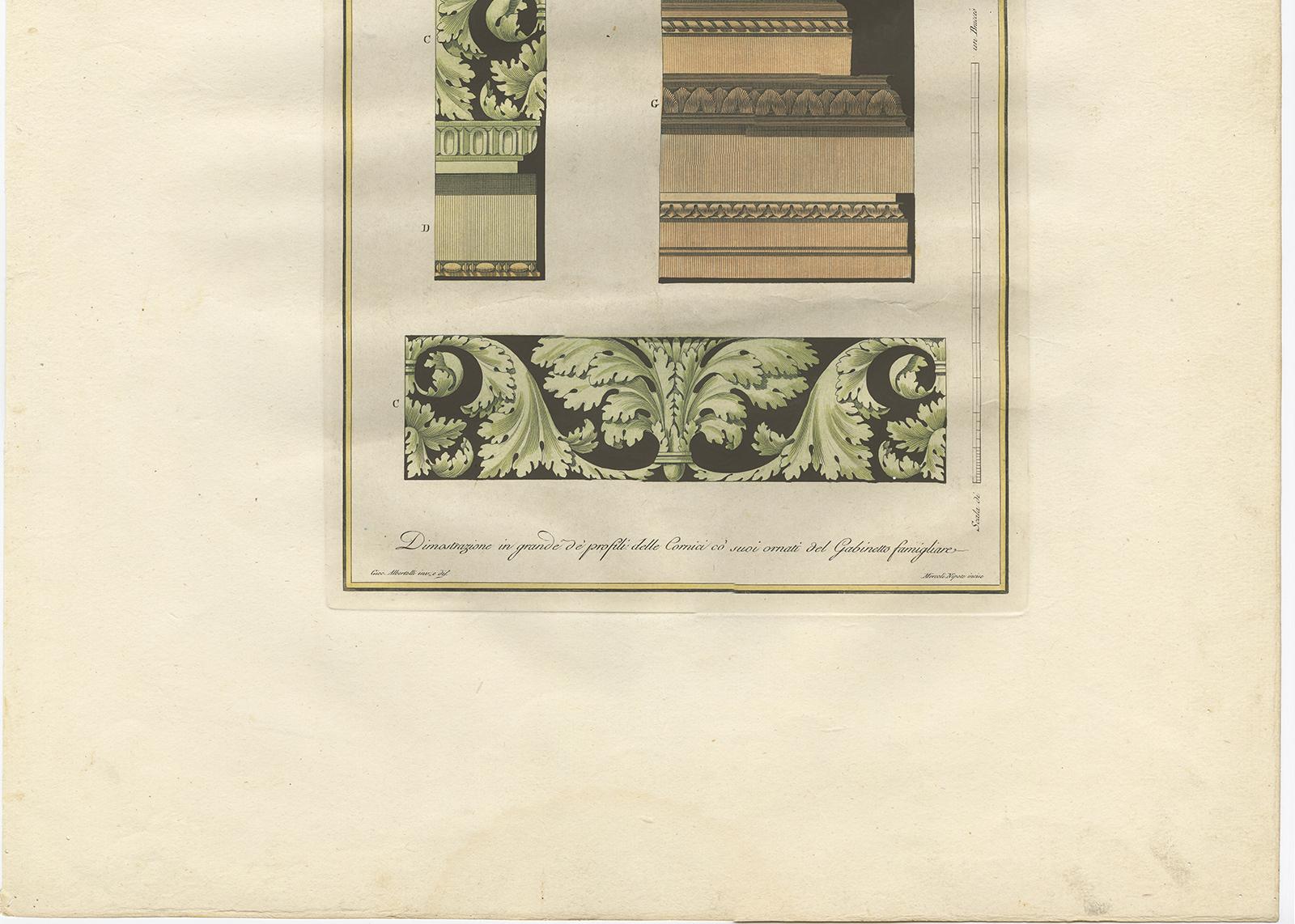 Antique Architecture Print of Ornaments 'Tav. X' by Albertolli In Good Condition For Sale In Langweer, NL