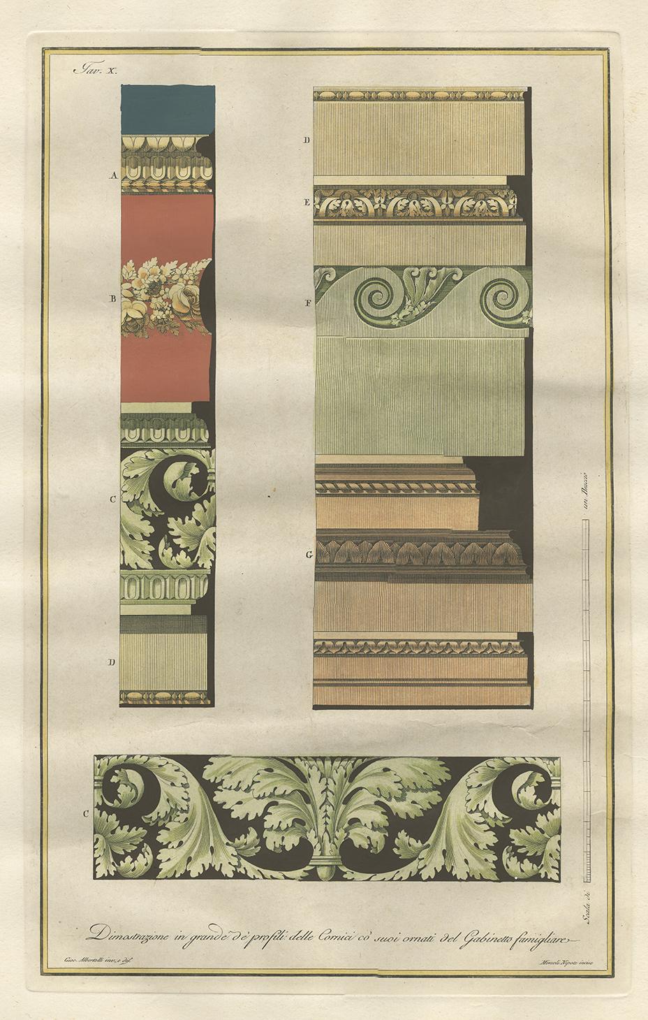 Grabado antiguo de arquitectura de ornamentos 'Tav. X