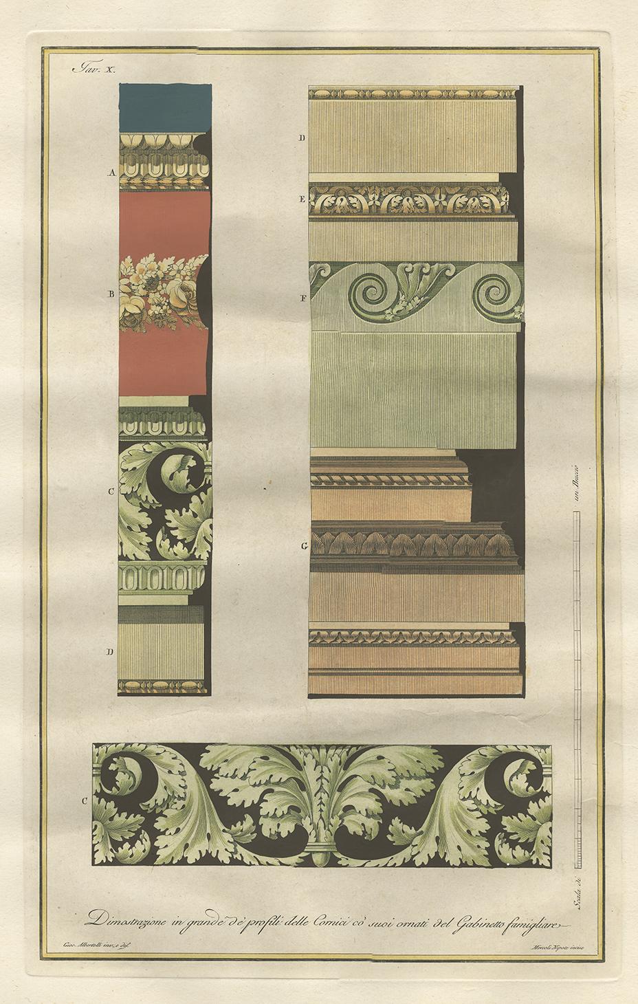 18th Century Antique Architecture Print of Ornaments 'Tav. X' by Albertolli For Sale