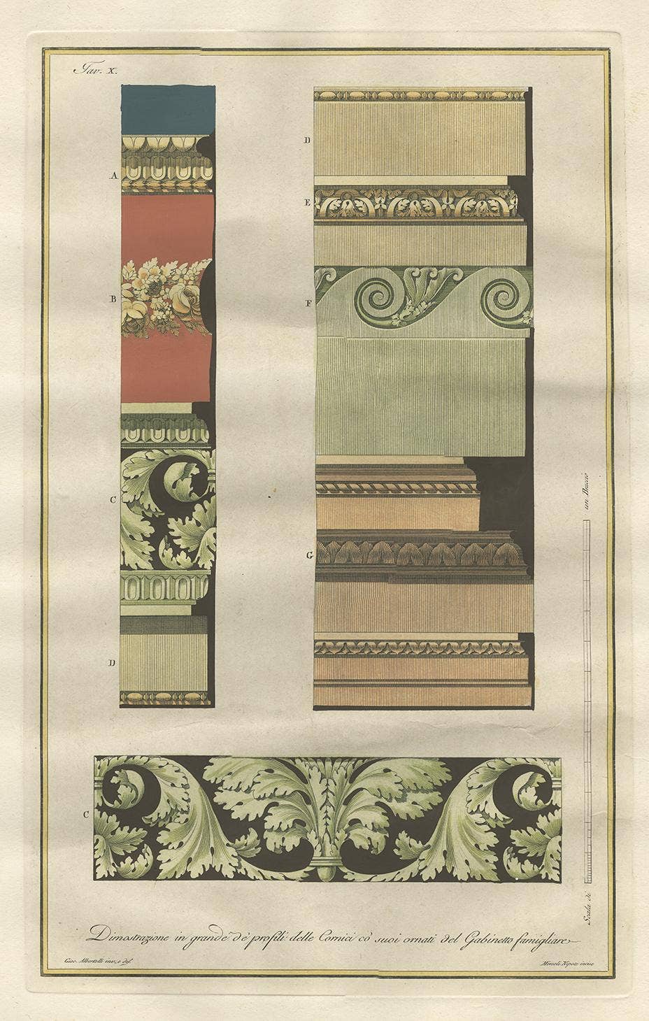 Antique Architecture Print of Ornaments 'Tav. X' by Albertolli