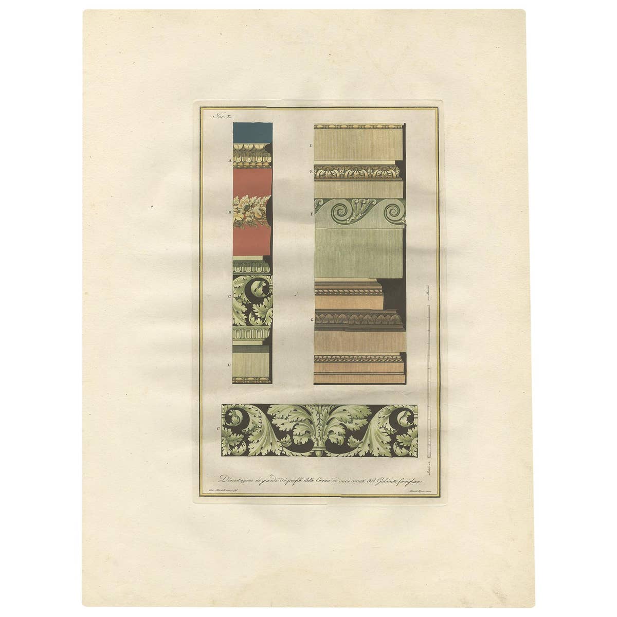 Antique Architecture Print of Ornaments 'Tav. X' by Albertolli