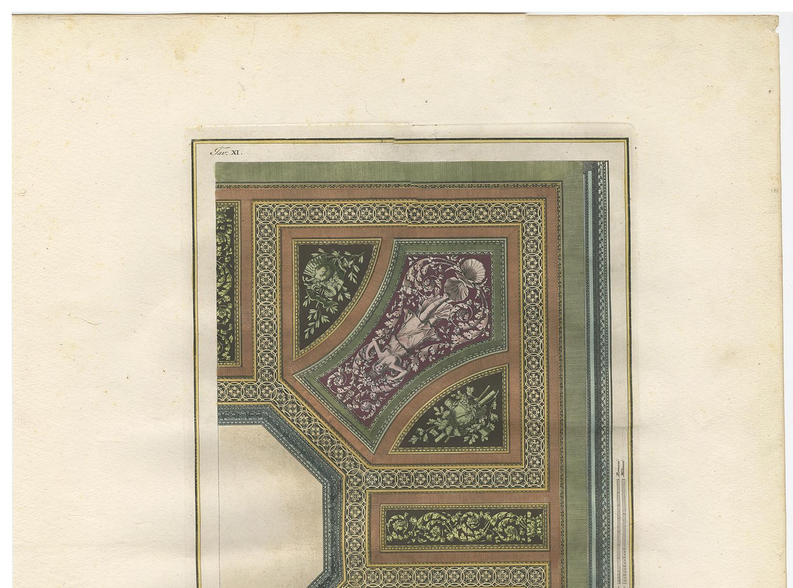 Antiker Architekturdruck mit Ornamenten „Tav. XI' von Albertolli im Zustand „Gut“ im Angebot in Langweer, NL