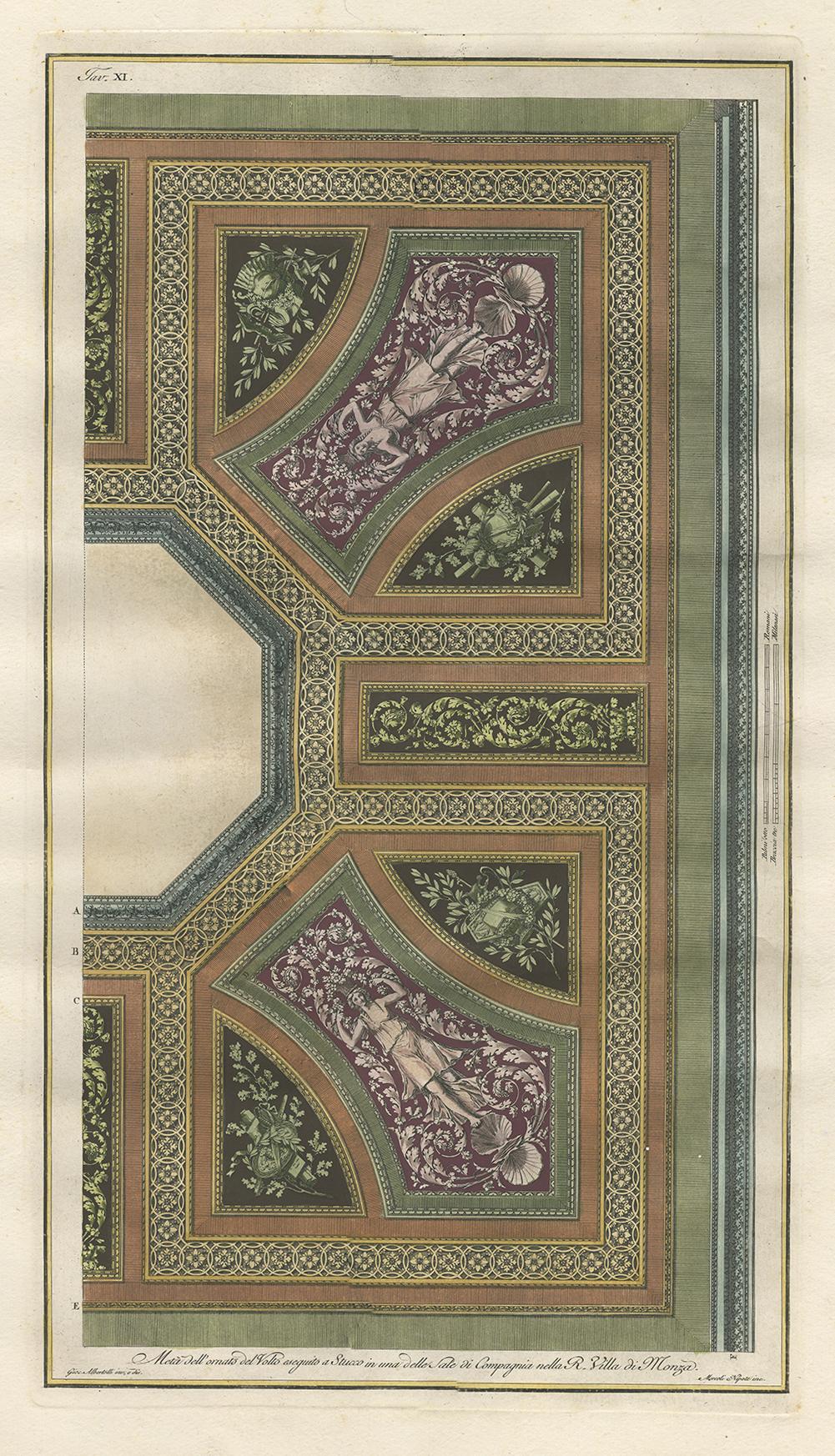 XVIIIe siècle Impression d'architecture ancienne d'ornements 'Tav. Albertolli XI' en vente