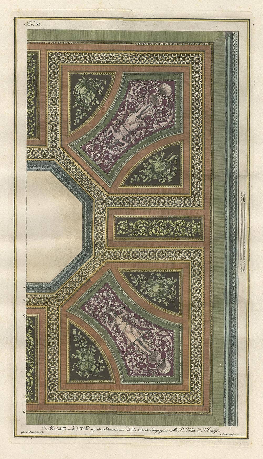 Antique Architecture Print of Ornaments 'Tav. XI' by Albertolli