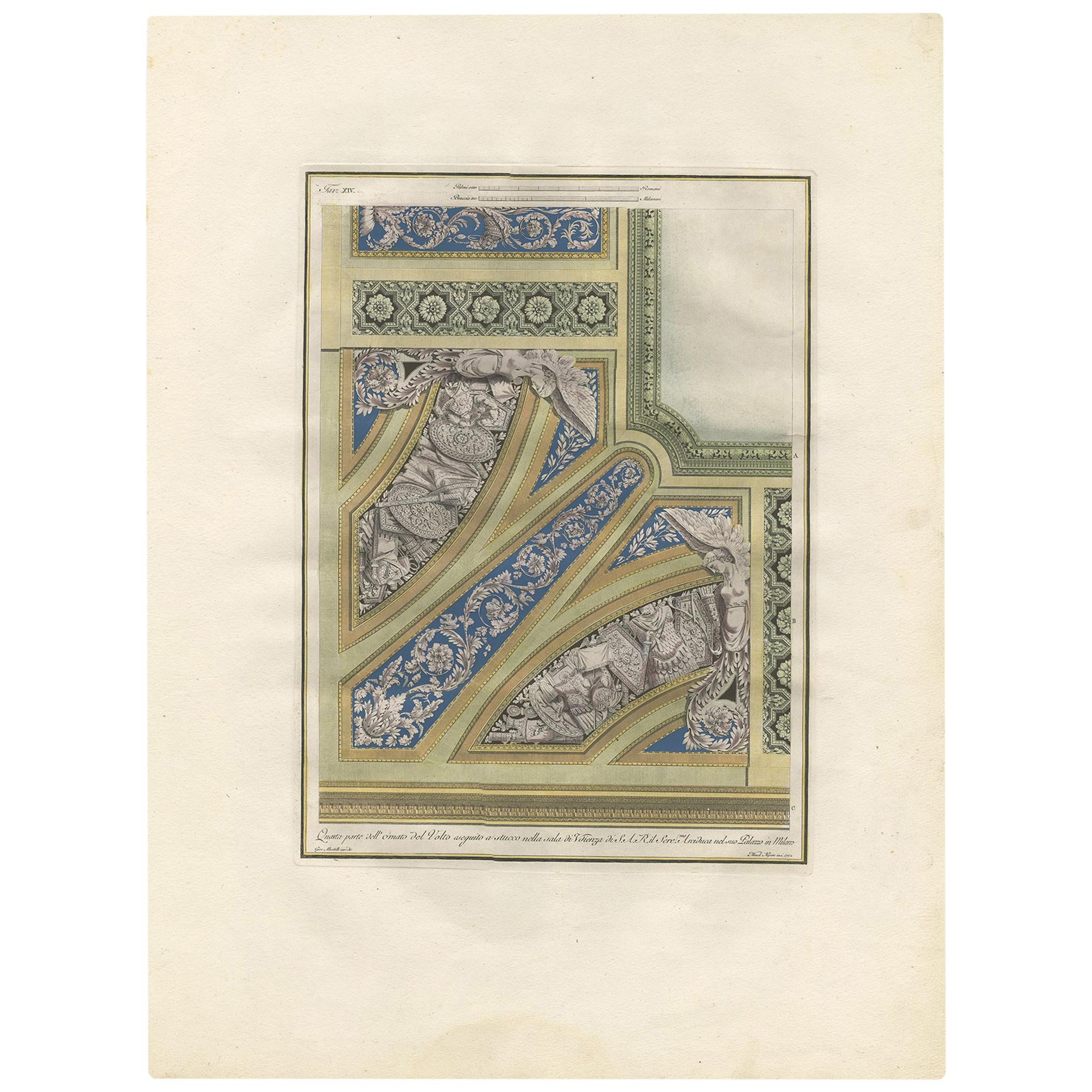 Antiker Architekturdruck mit Ornamenten „Tav. XIV" von Albertolli