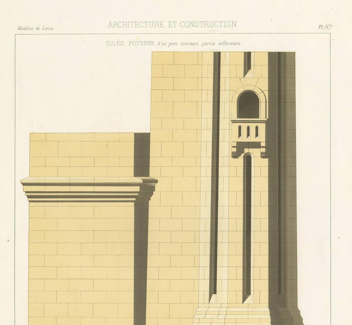 Antique Architecture Print of the Construction of a Bridge by Delarue, ca.1880