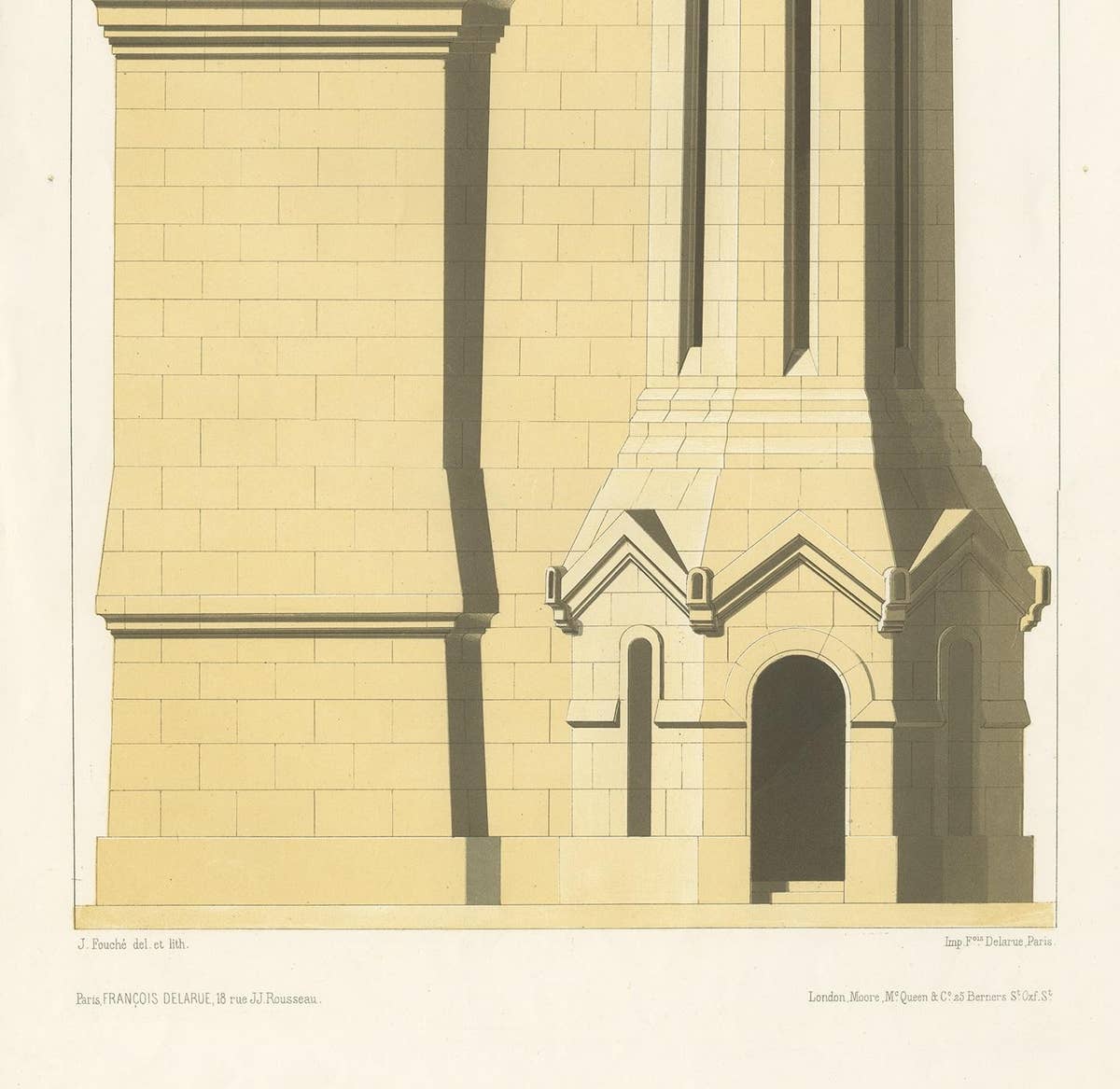 Antique Architecture Print of the Construction of a Bridge by Delarue, ca.1880
