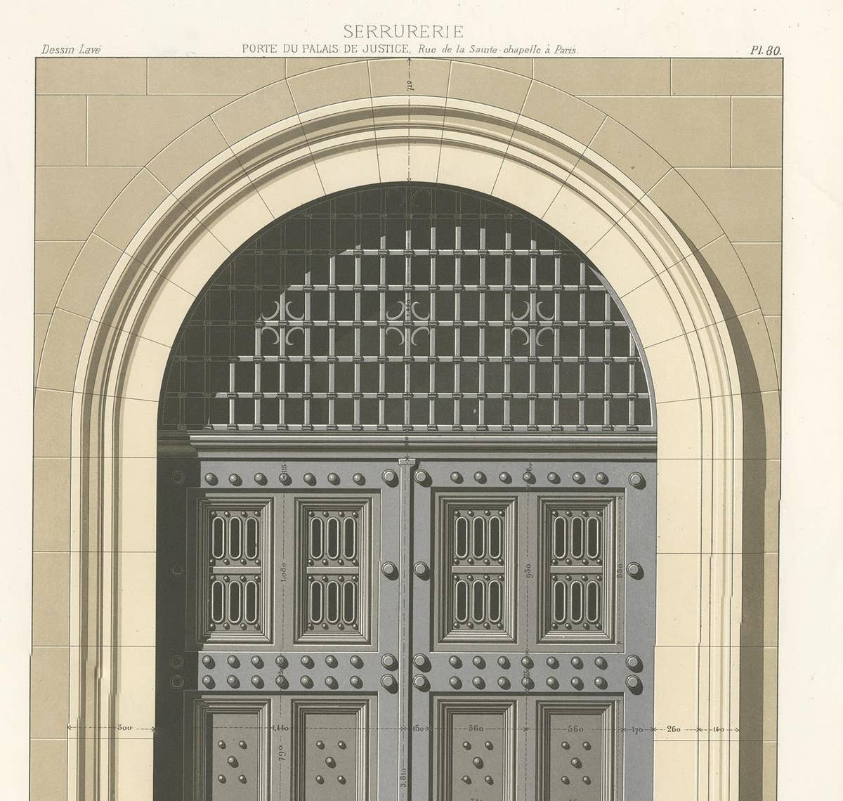 Architecture Print of the Palace of Justice in Paris by Delarue, circa 1880