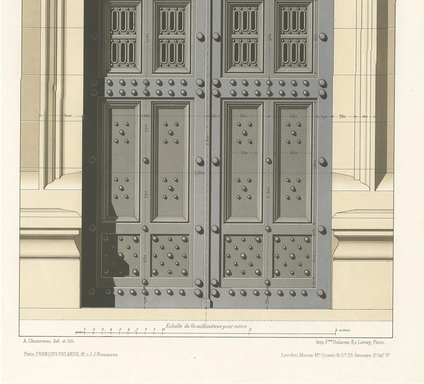 19th Century Architecture Print of the Palace of Justice in Paris by Delarue, circa 1880 For Sale