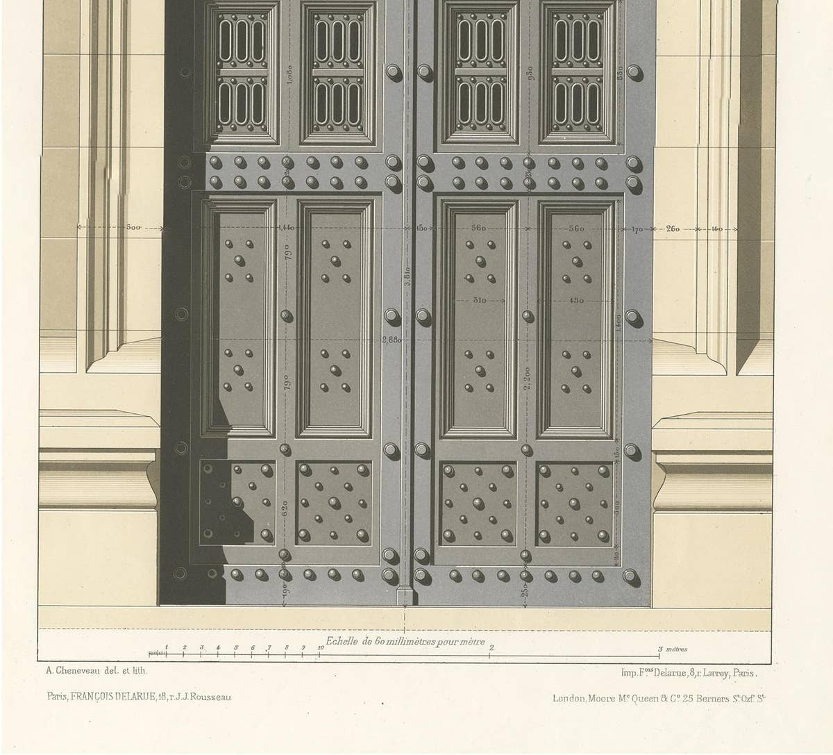 Architecture Print of the Palace of Justice in Paris by Delarue, circa 1880